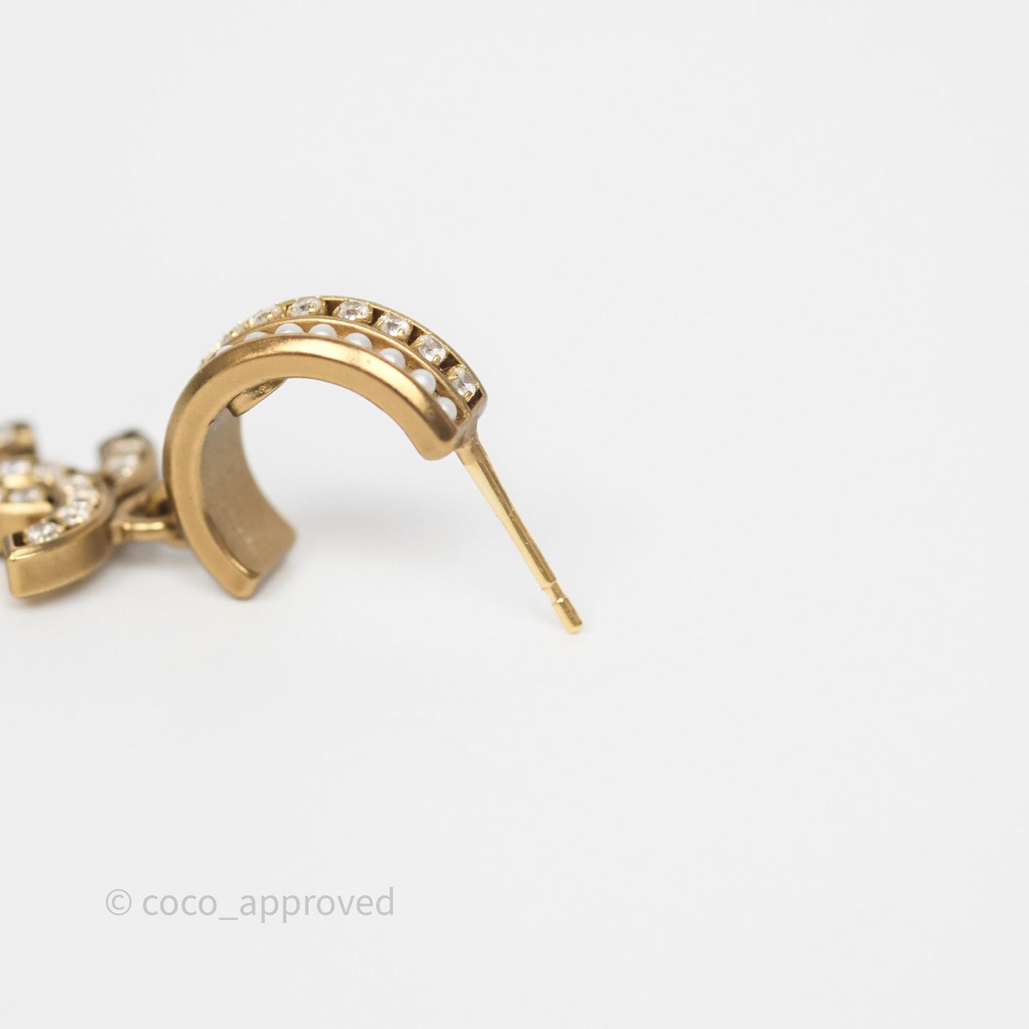 Chanel CC Crystal Pearl Hoop Earrings Gold Tone 21C