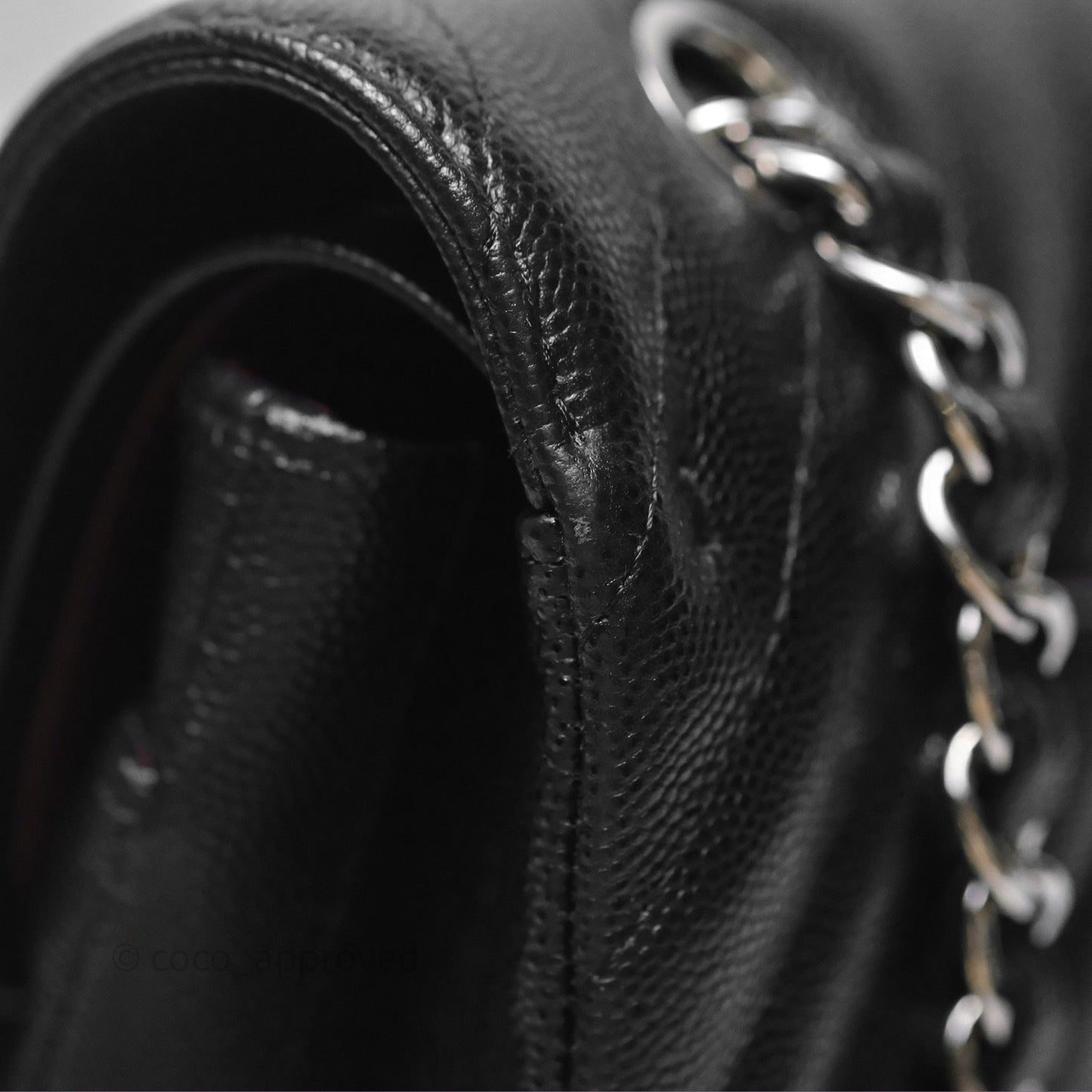 Chanel Classic M/L Medium Flap Chevron Black Caviar Silver Hardware