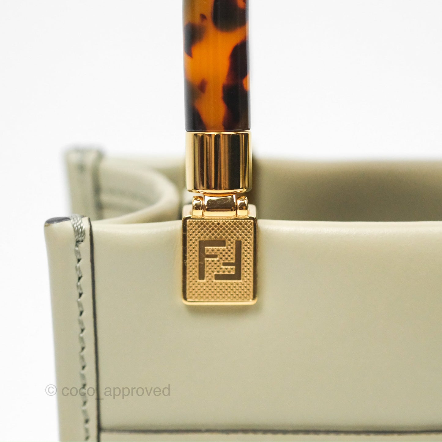 Fendi Mini Sunshine Shopper Bag Green Tea Tortoiseshell-effect Handle