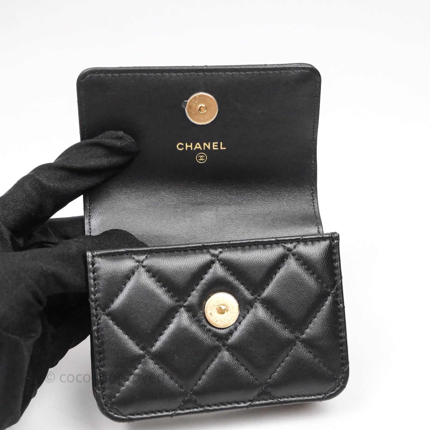 Chanel Jewel Hook Card Holder Black Lambskin Aged Gold Hardware