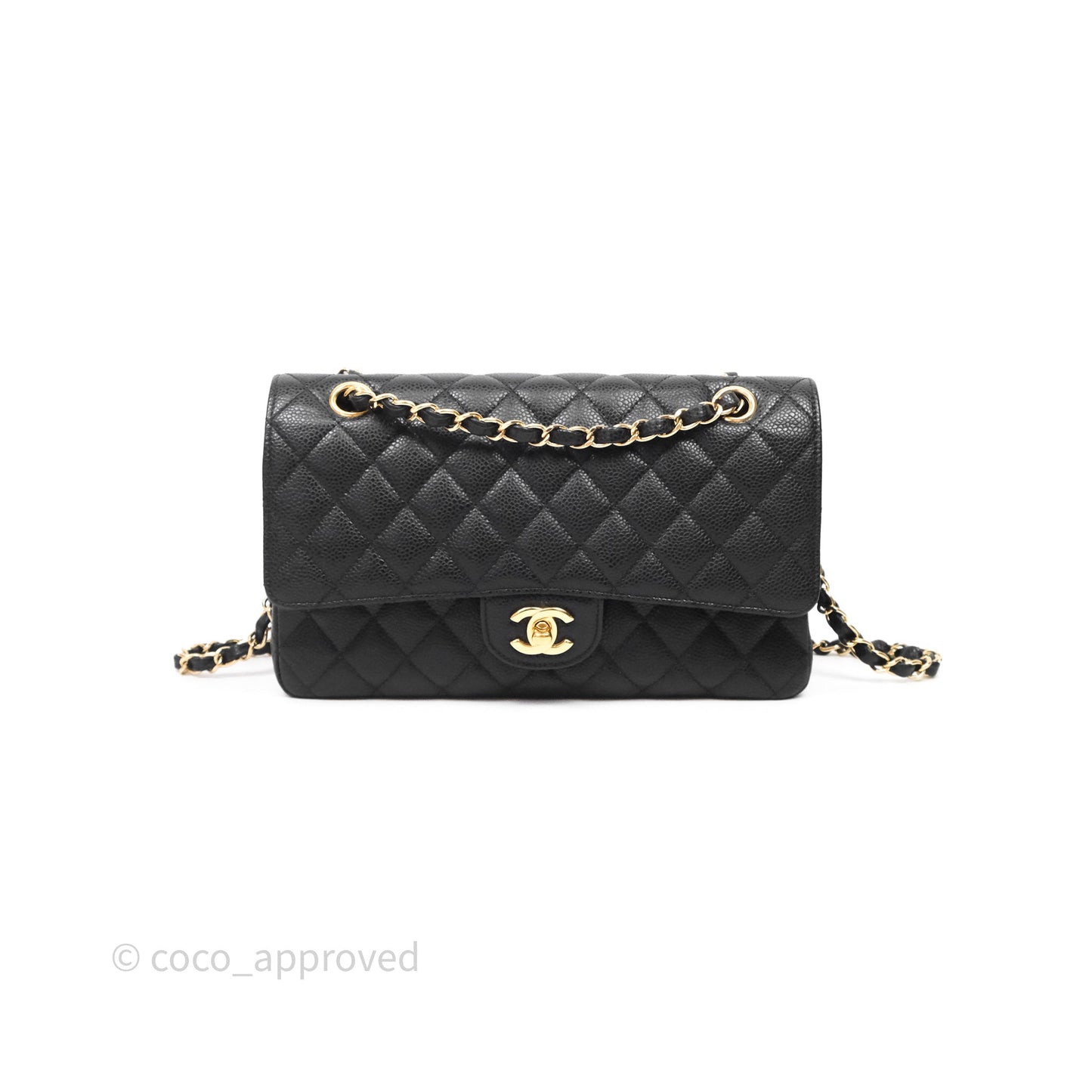 Chanel Classic M/L Medium Flap Quilted Black Caviar Gold Hardware