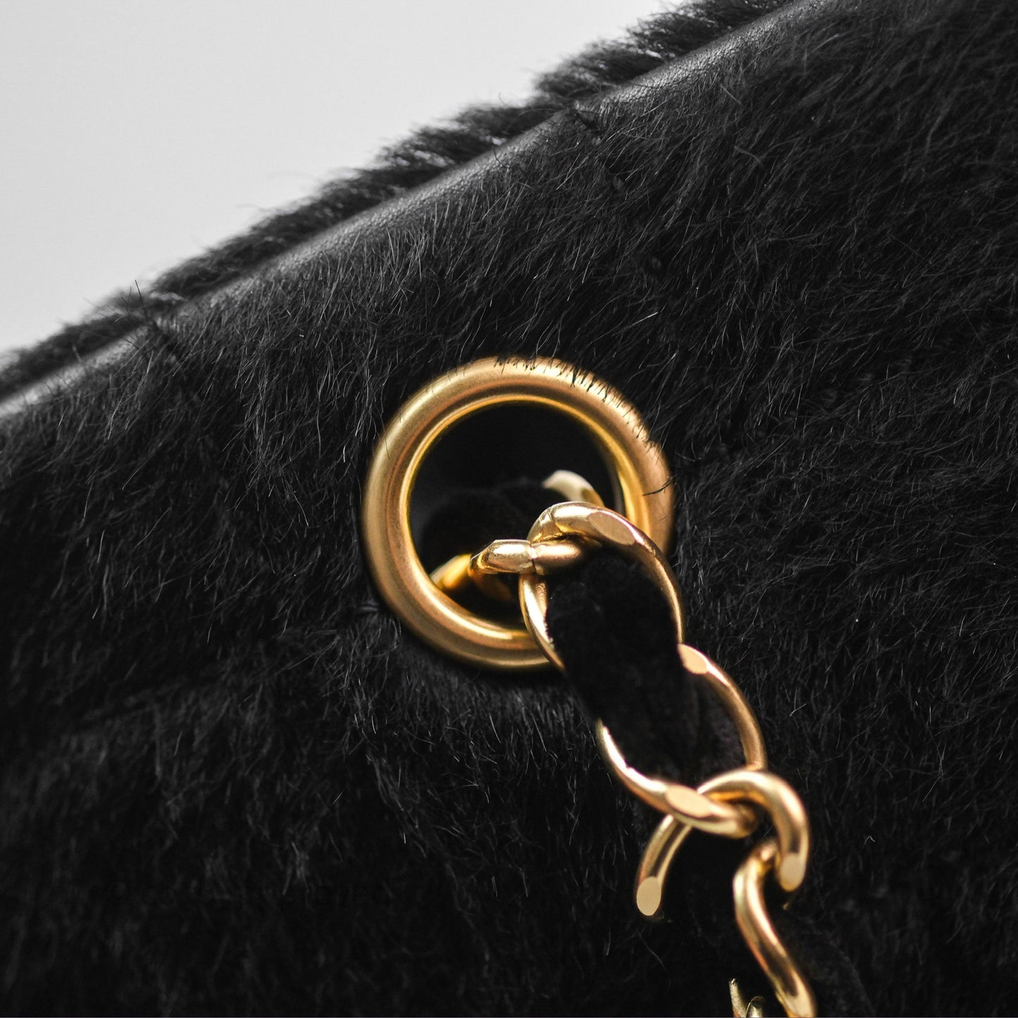 Chanel Vintage Quilted Drawstring Tote Bag Pony Hair Velvet Gold Hardware