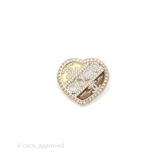Chanel Coco Logo Crystals Heart Brooch Gold Tone 23B