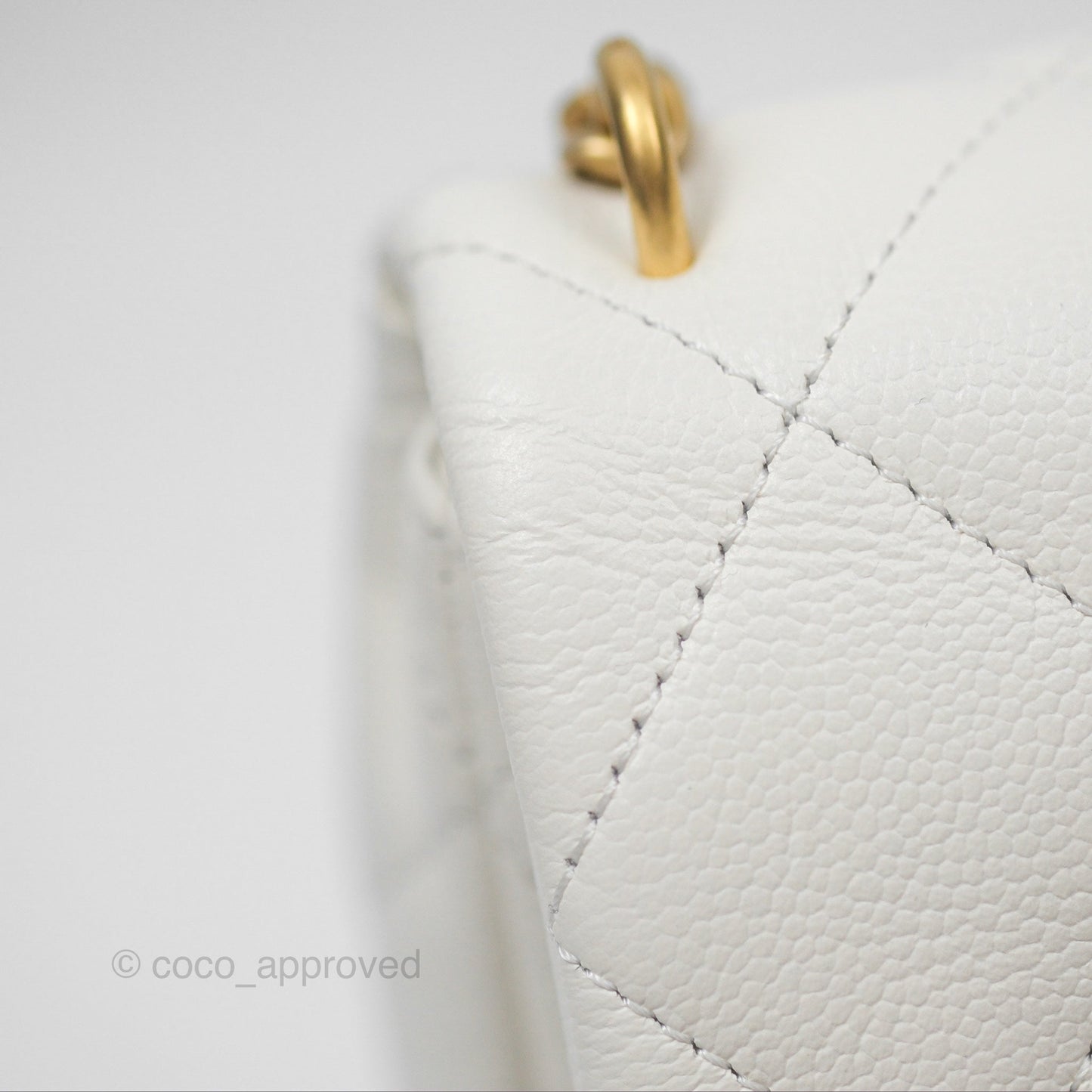 Chanel Mini Flap Bag Heart Adjustable Chain White Caviar Aged Gold Hardware