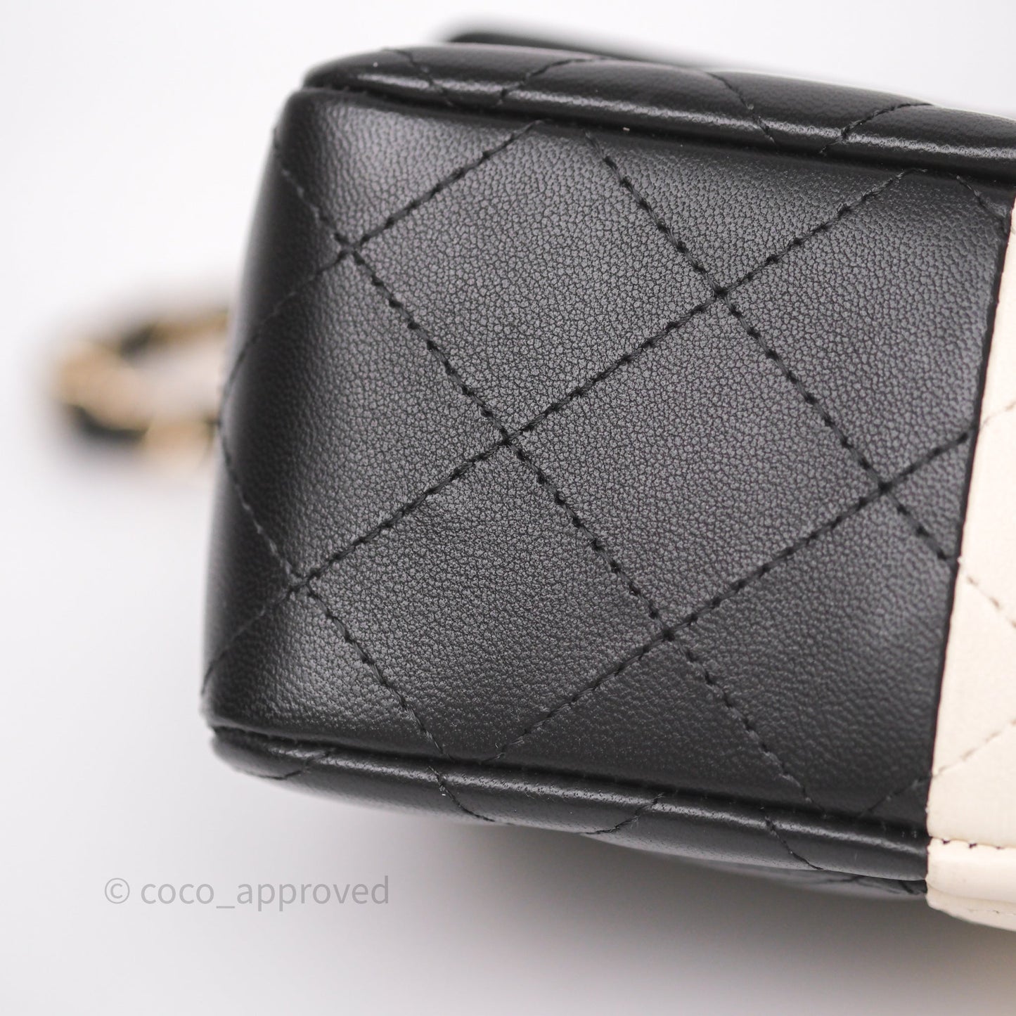 Chanel Mini Rectangular Flap Quilted Black White Lambskin Gold Hardware