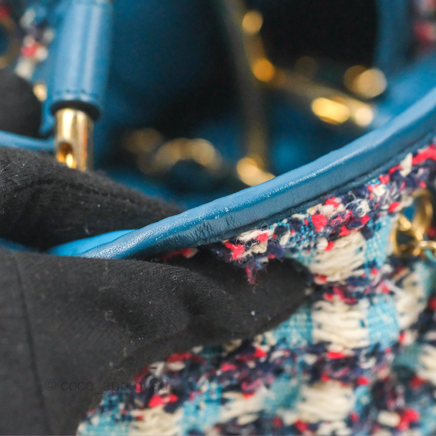 Chanel Cuba Chesterfield Tweed Drawstring Bucket Bag Blue Aged Gold Hardware 17C