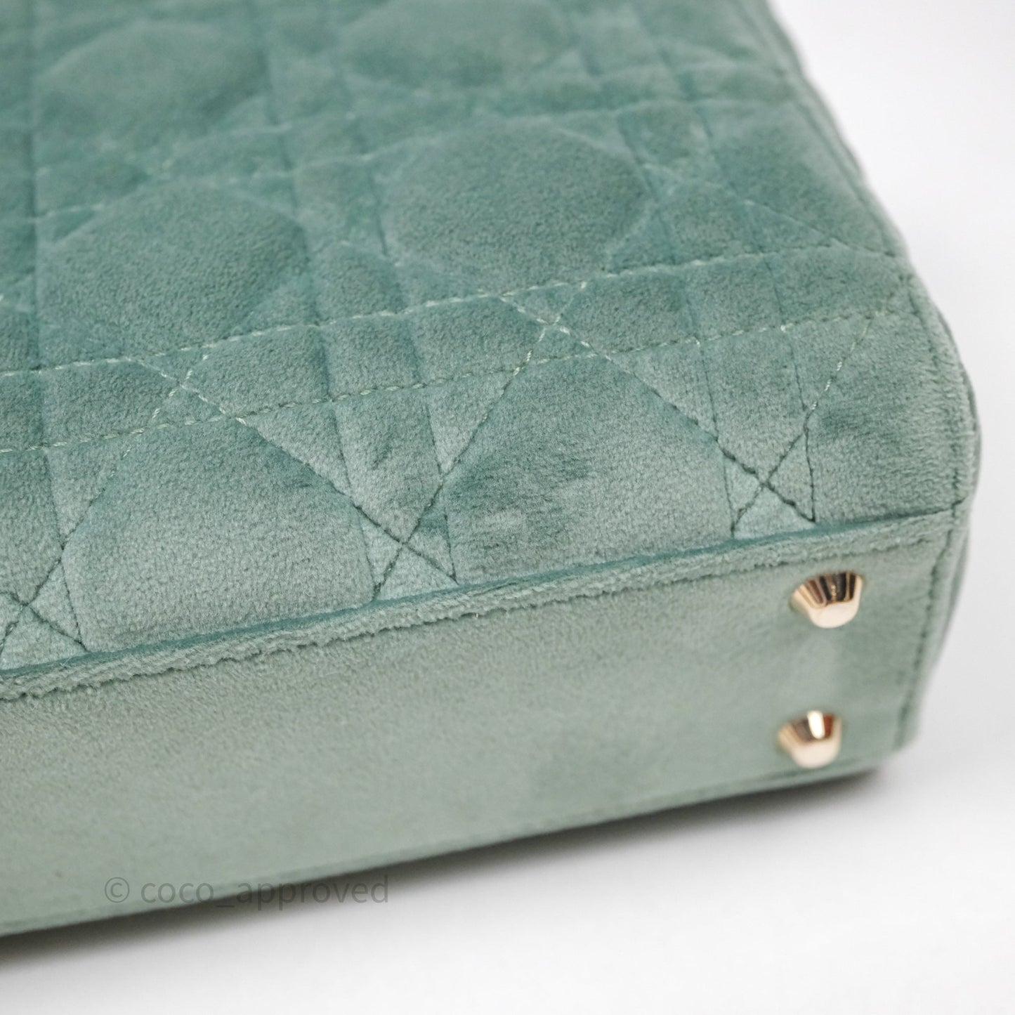 Christian Dior Mini Lady Dior Green Suede Cannage Gold Hardware