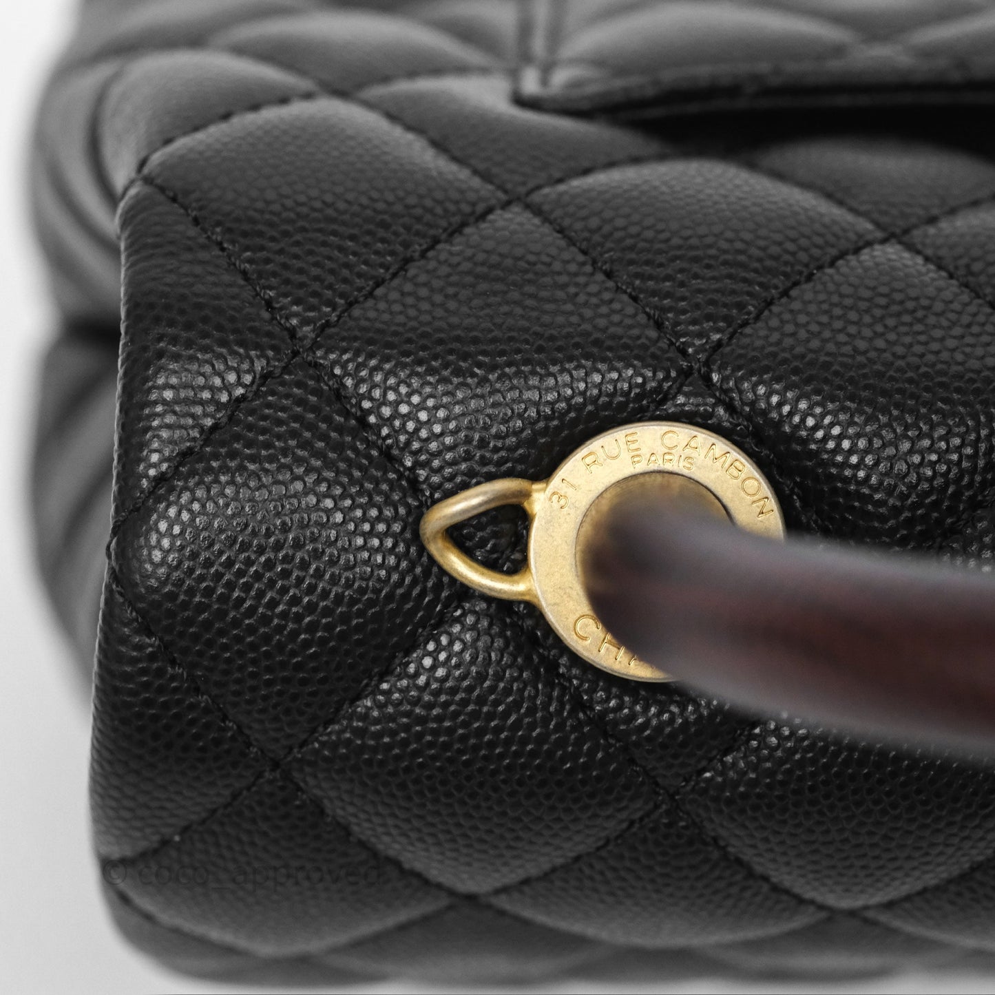 Chanel Small Coco Handle Quilted Black Caviar Aged Gold Hardware Lizard Handle