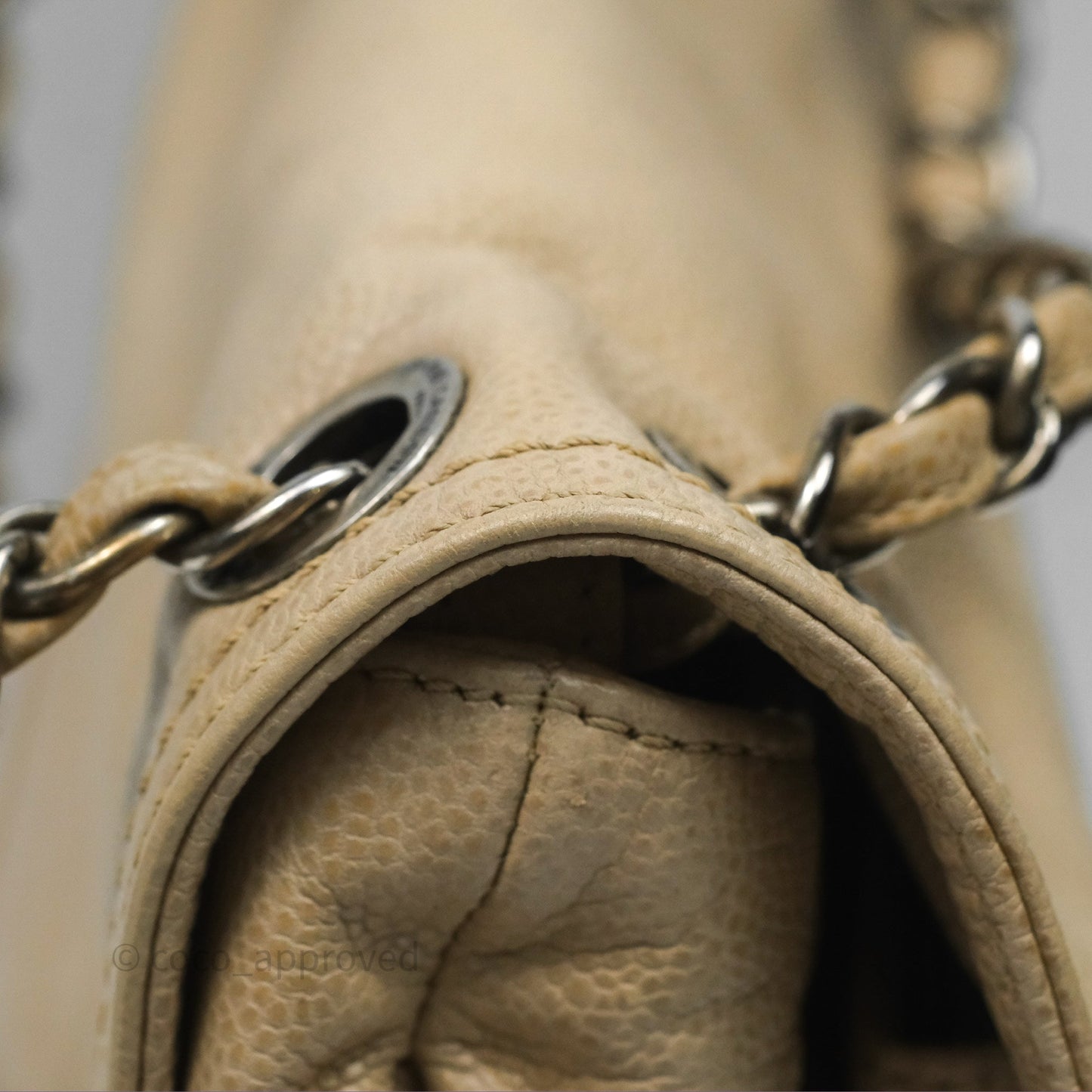 Chanel Quilted Coco Rider Hobo Bag Beige Caviar Ruthenium Hardware
