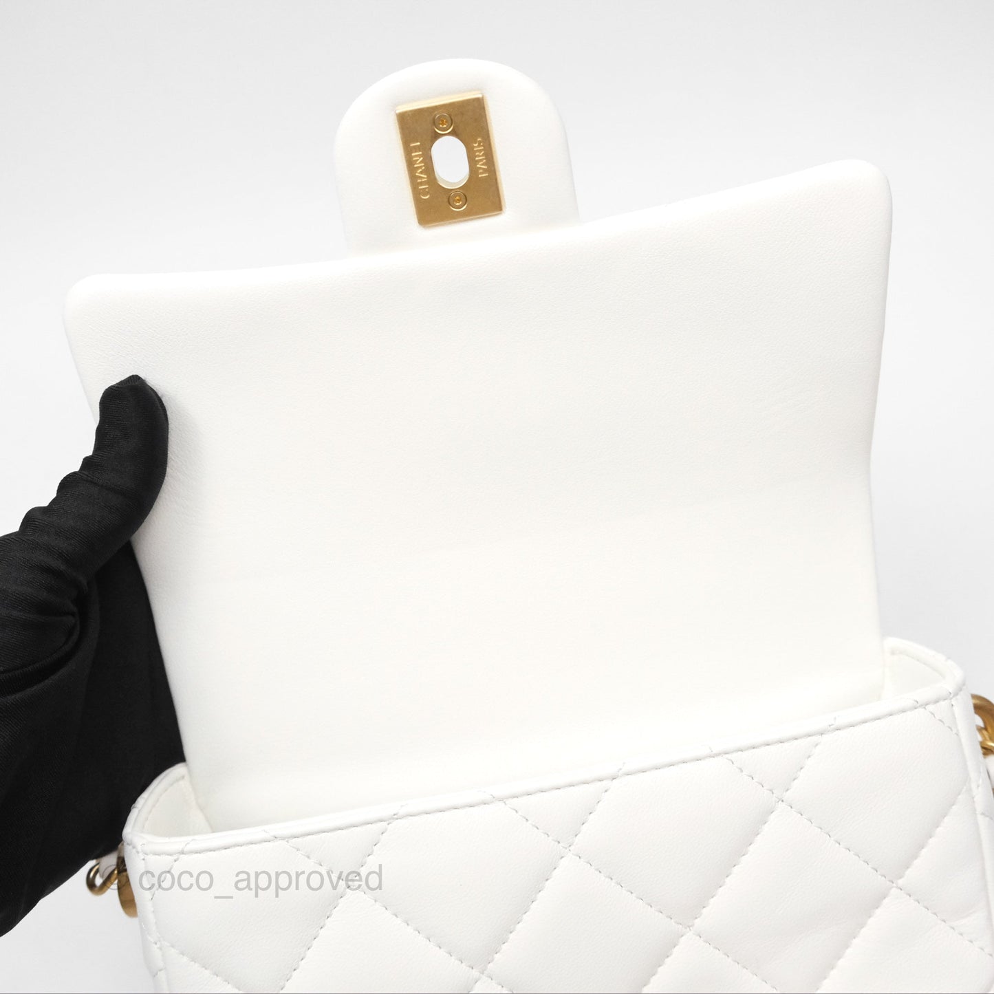 Chanel Quilted My Perfect Mini With Pearl White Lambskin Aged Gold Hardware 21K