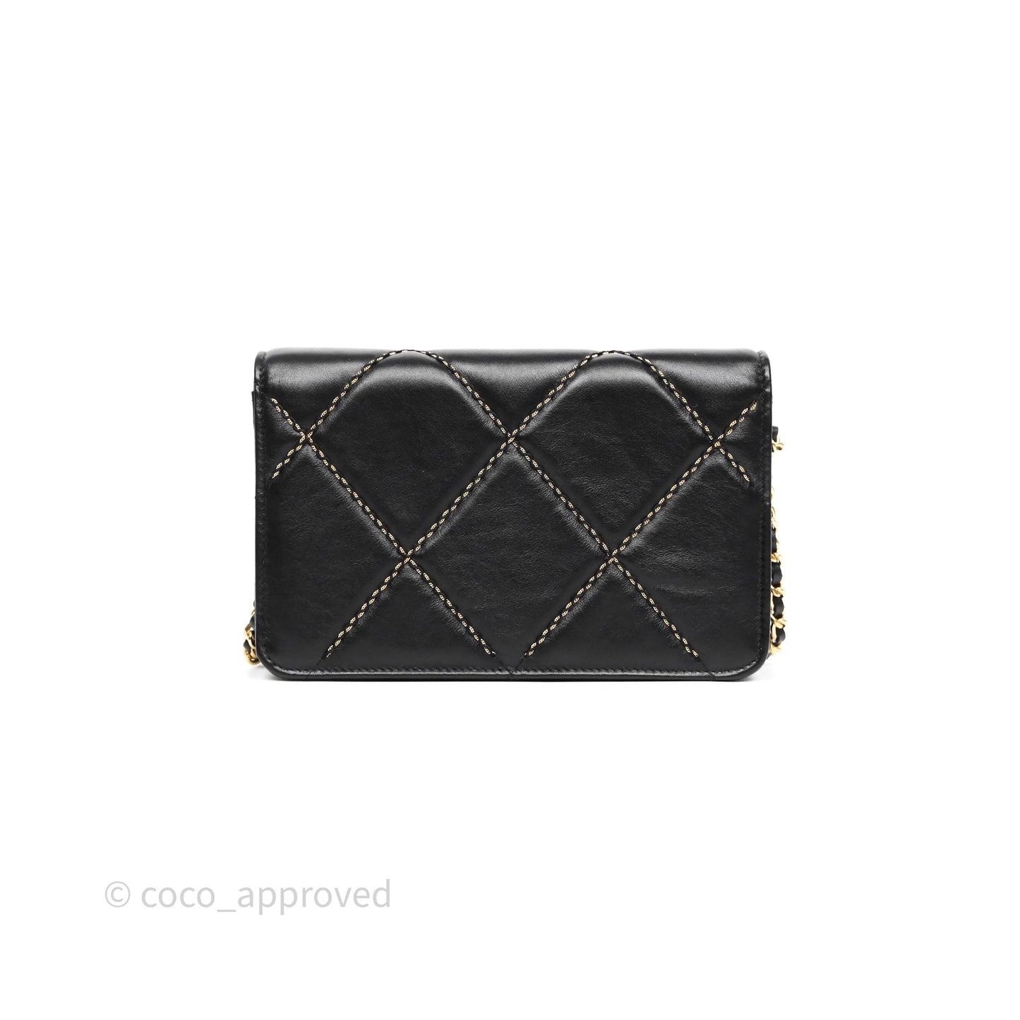 Chanel Quilted Wallet on Chain WOC Stitching Black Calfskin Gold Hardware