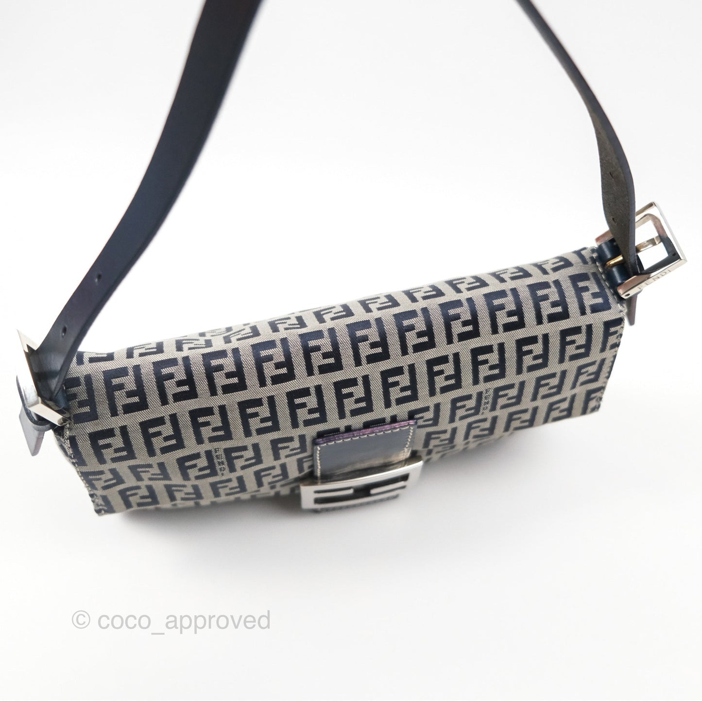 Fendi Vintage Baguette Shoulder Bag Grey/ Navy Canvas