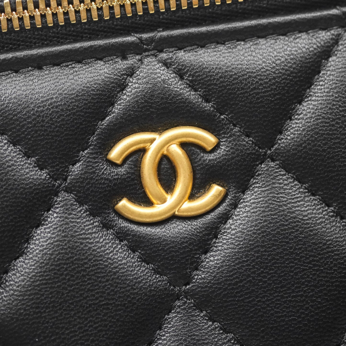 Chanel Vanity with COCO Heart Chain Black Lambskin Aged Gold Hardware