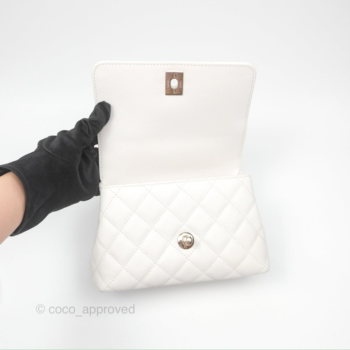 Chanel Extra Mini Quilted Coco Handle White Caviar Gold Hardware