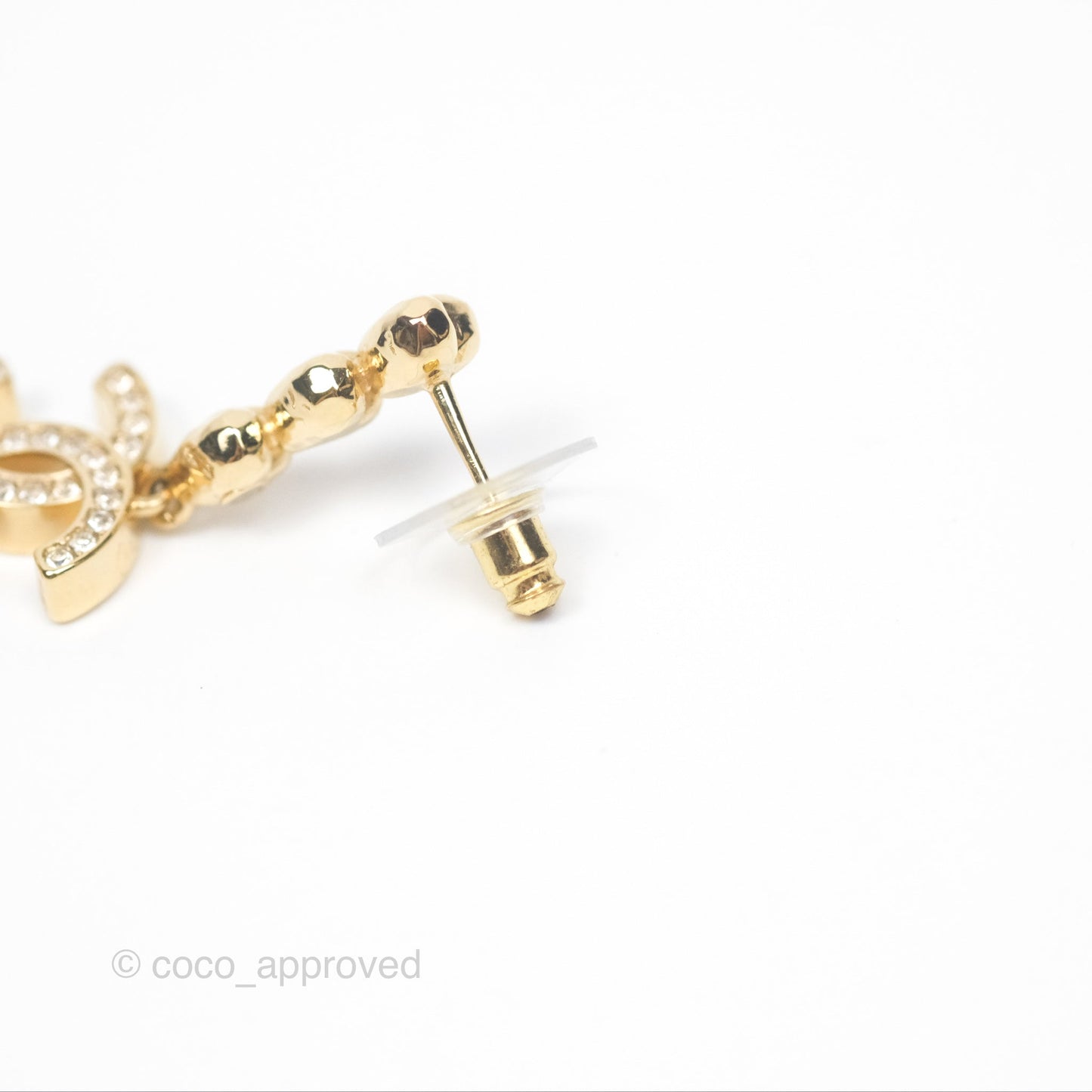 Chanel Crystal CC Heart Drop Earrings Gold Tone 23P