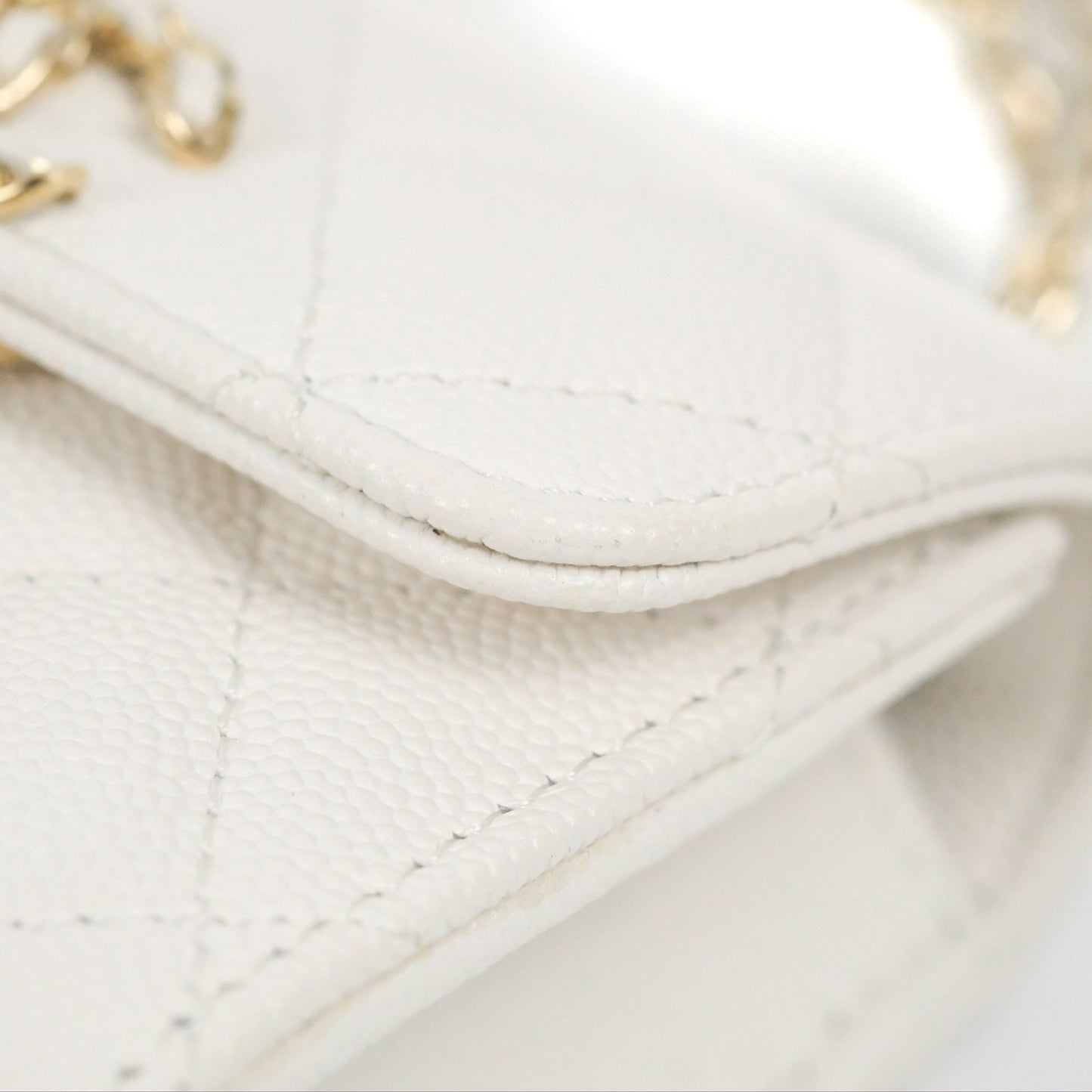 Chanel Mini Top Handle Clutch with Chain White Caviar Light Gold Hardware 23P