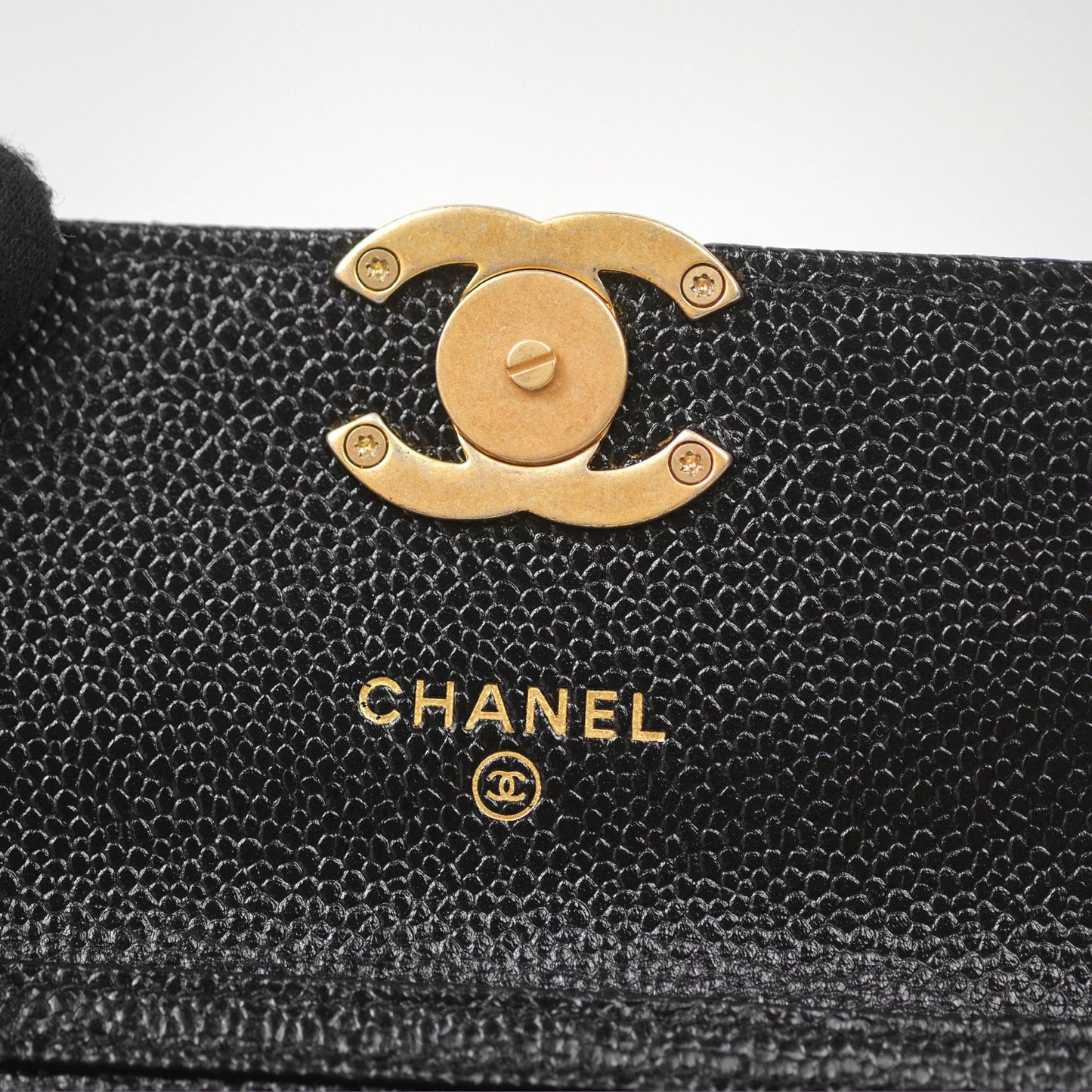 Chanel Clutch With Chain Black Shiny Caviar Aged Gold Hardware