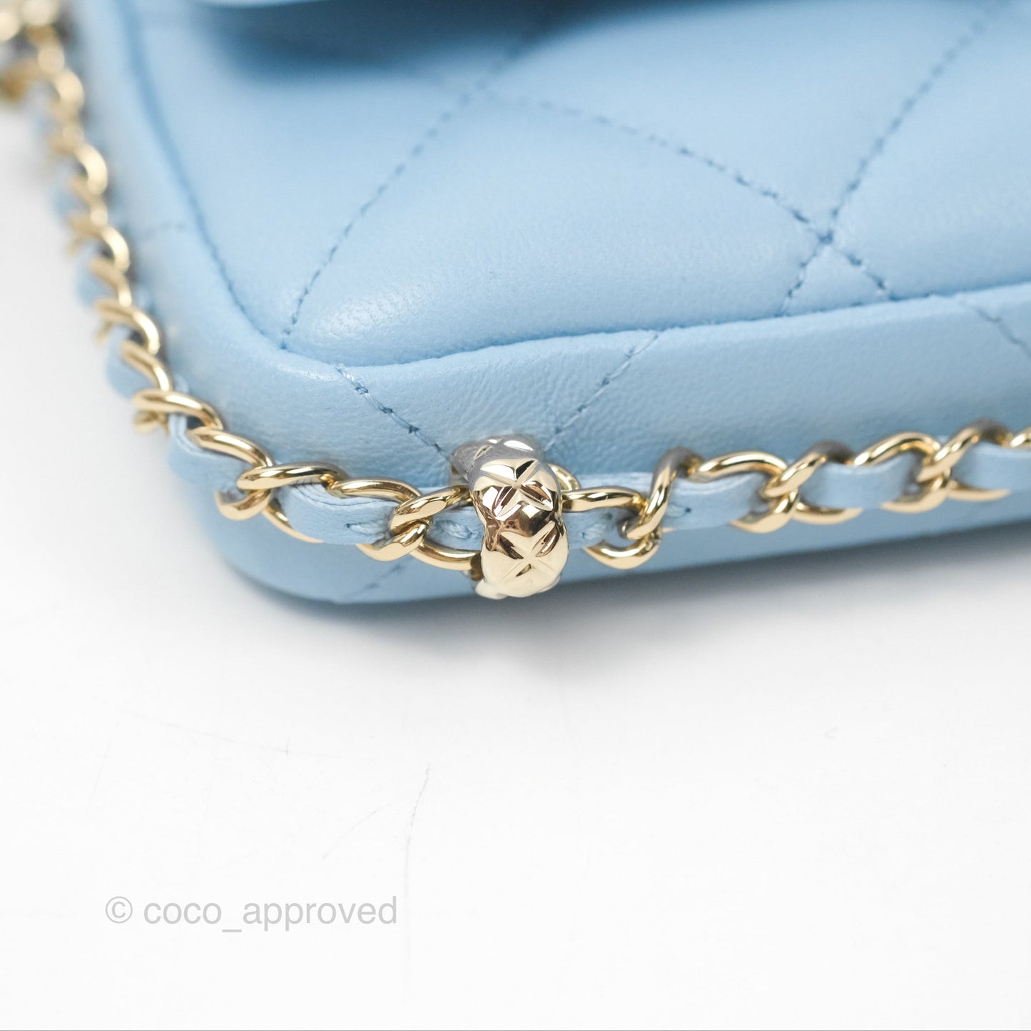 Chanel Mini Chain Around Clutch With Chain Blue Lambskin Gold Hardware