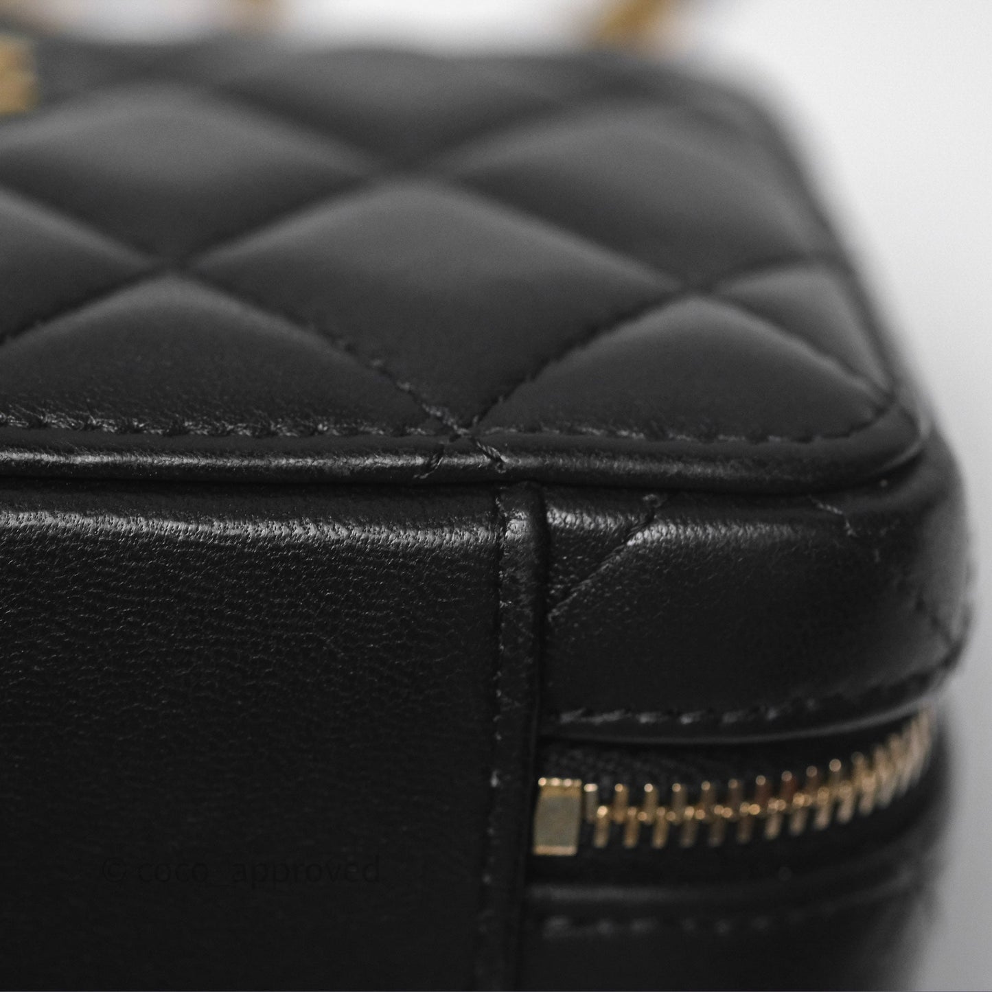 Chanel Top Handle Vanity Case Black Lambskin Aged Gold Hardware 22A