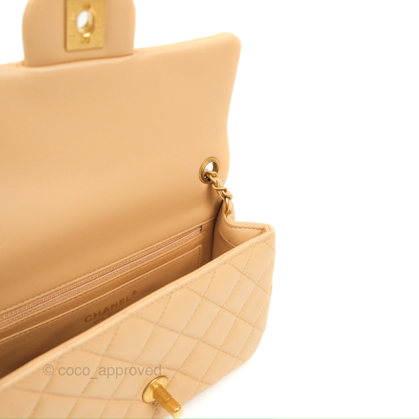 Chanel Mini Rectangular Pearl Crush Beige Lambskin Aged Gold Hardware