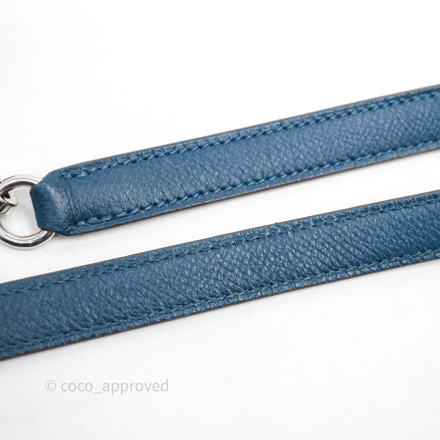 Hermès Kelly 32 Sellier Bleu Thalassa 7A/ White Epsom Palladium Hardware