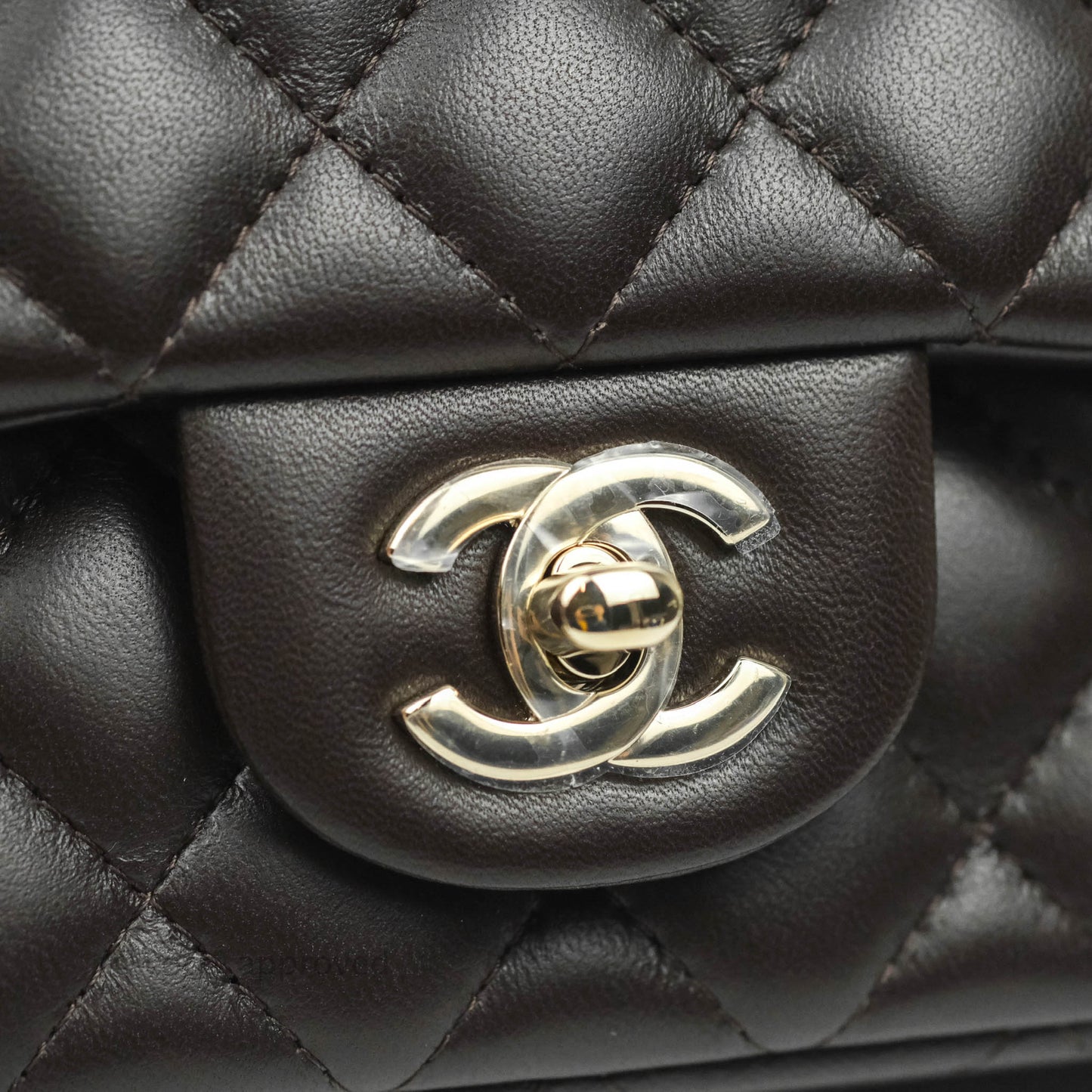 Chanel Quilted Mini Rectangular Lambskin Chocolate Brown Gold Hardware