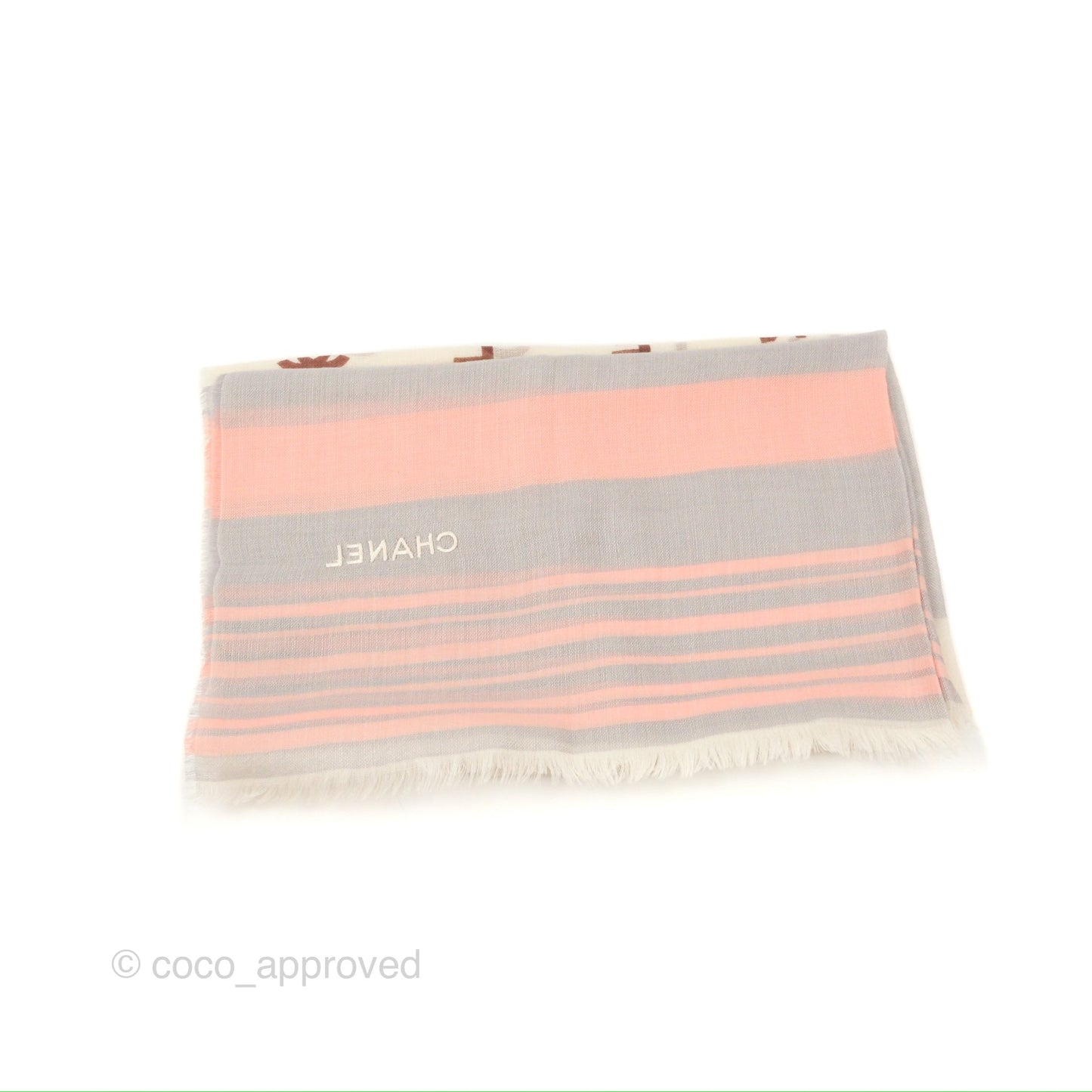 Chanel Silk Cashmere Scarf Cream /Light Grey /Pink