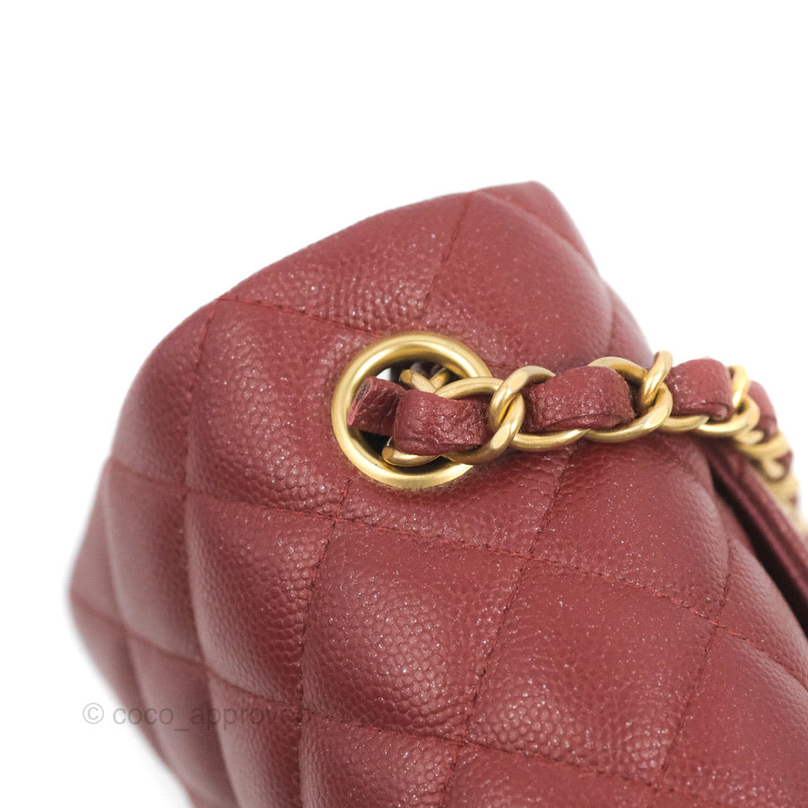 Chanel Classic Quilted Mini Rectangular Flap Iridescent Burgundy Caviar Aged Gold Hardware