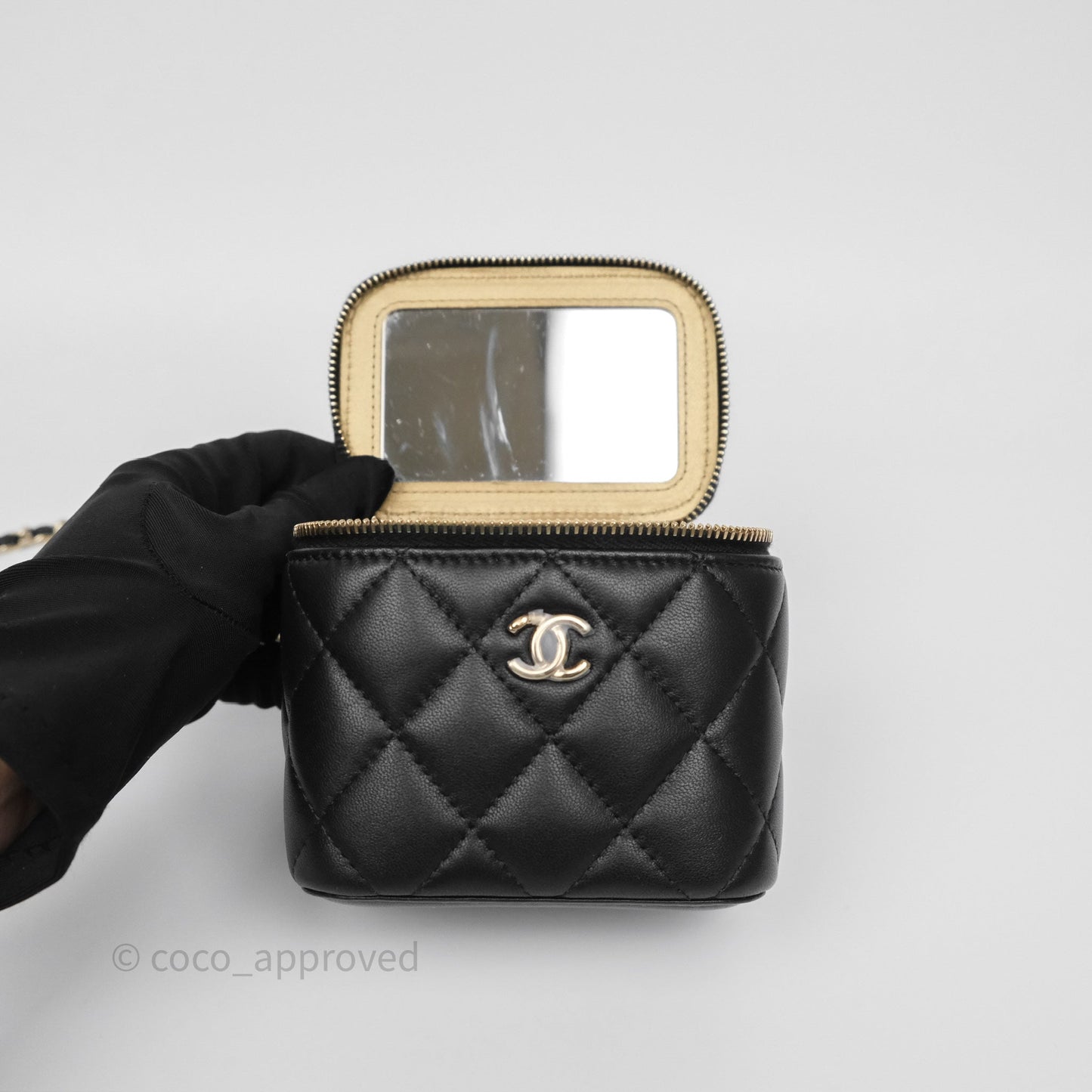 Chanel Mini Ball Crush Vanity With Chain Black Lambskin Gold Hardware