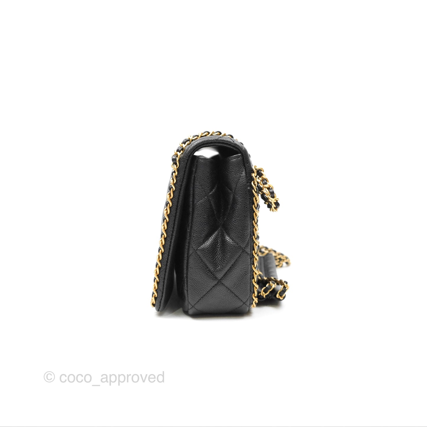 Chanel Chain Around Flap Bag Black Caviar Aged Gold Hardware 22B