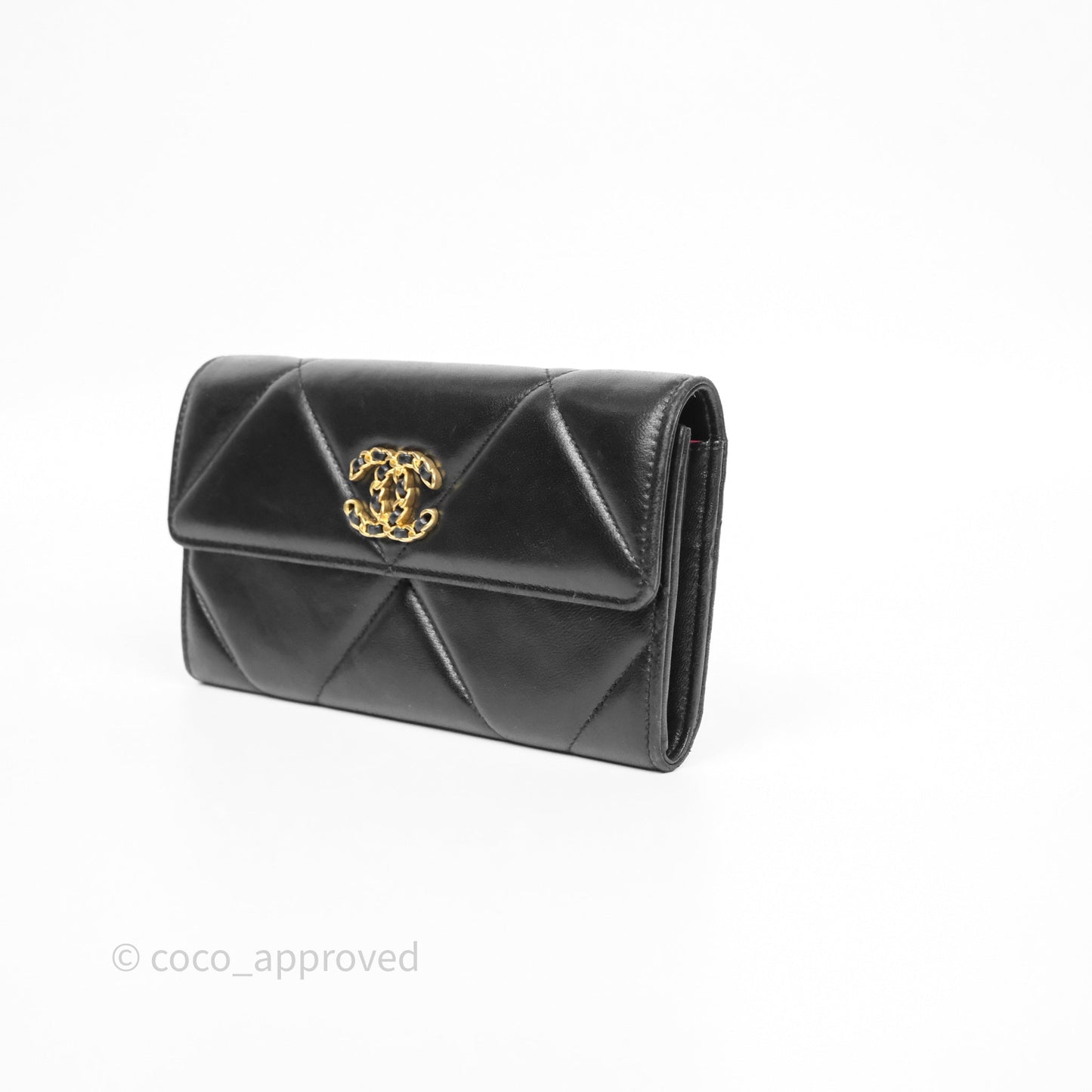 Chanel Quilted 19 Flap Long Wallet Black Lambskin Aged Gold Hardware