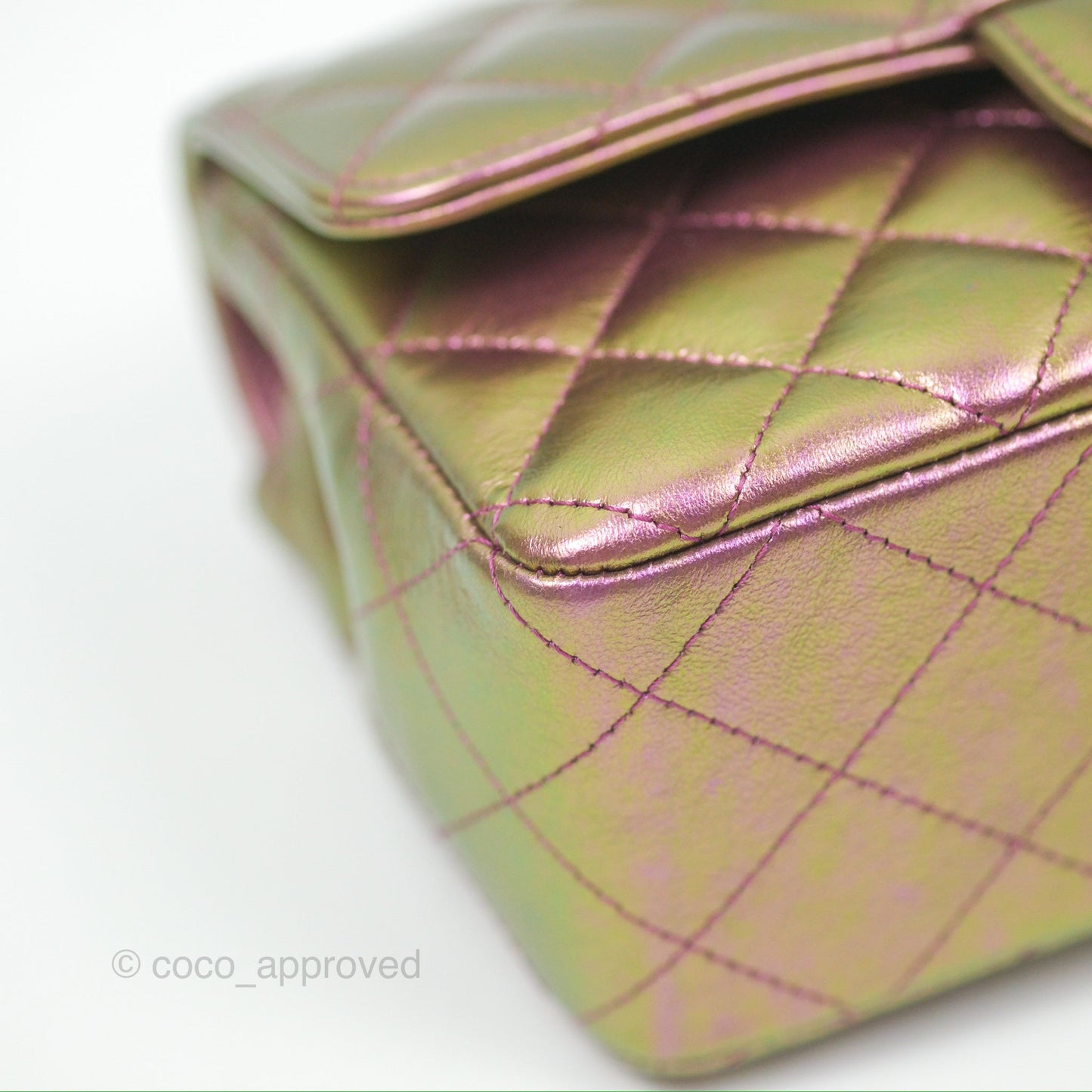 Chanel Classic Quilted Mini Rectangular Flap Metallic Purple Calfskin Gold Hardware