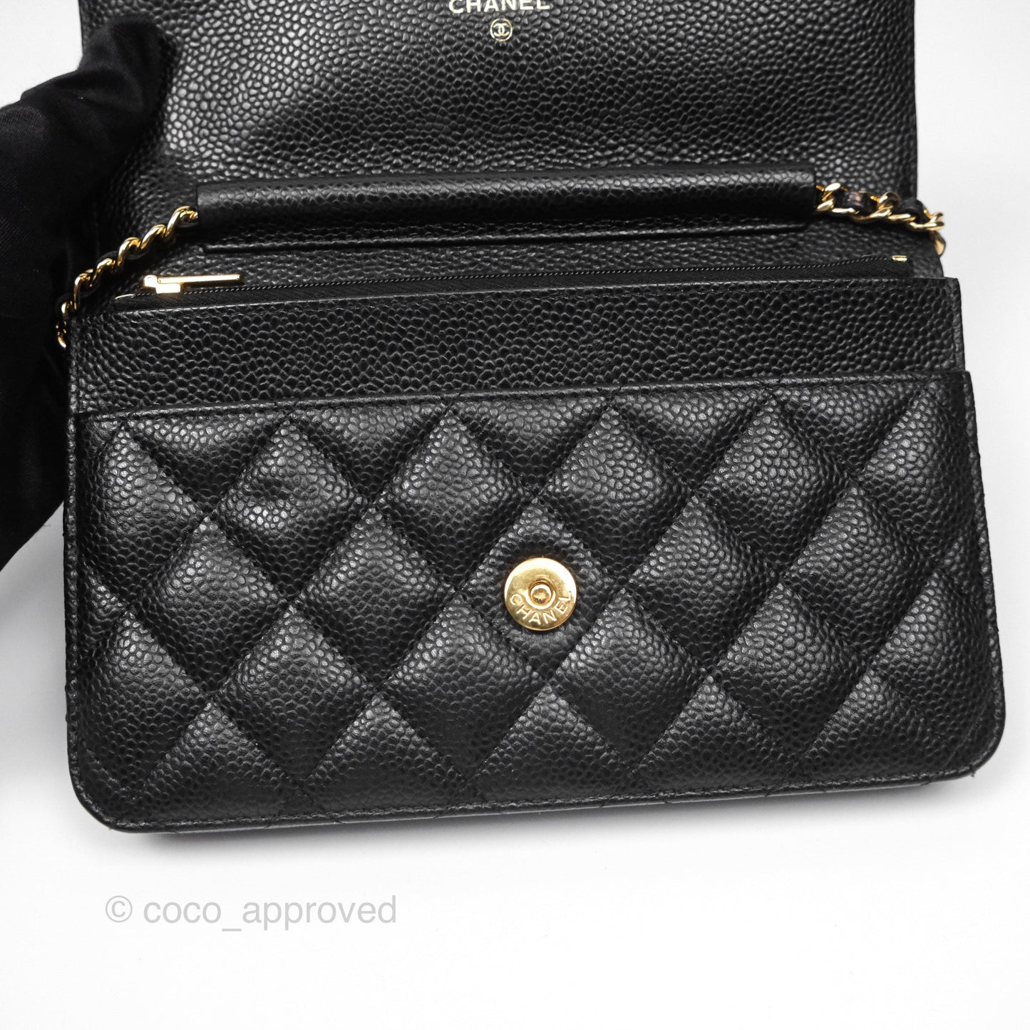 Chanel Classic Wallet On Chain WOC Quilted Black Caviar Gold Hardware