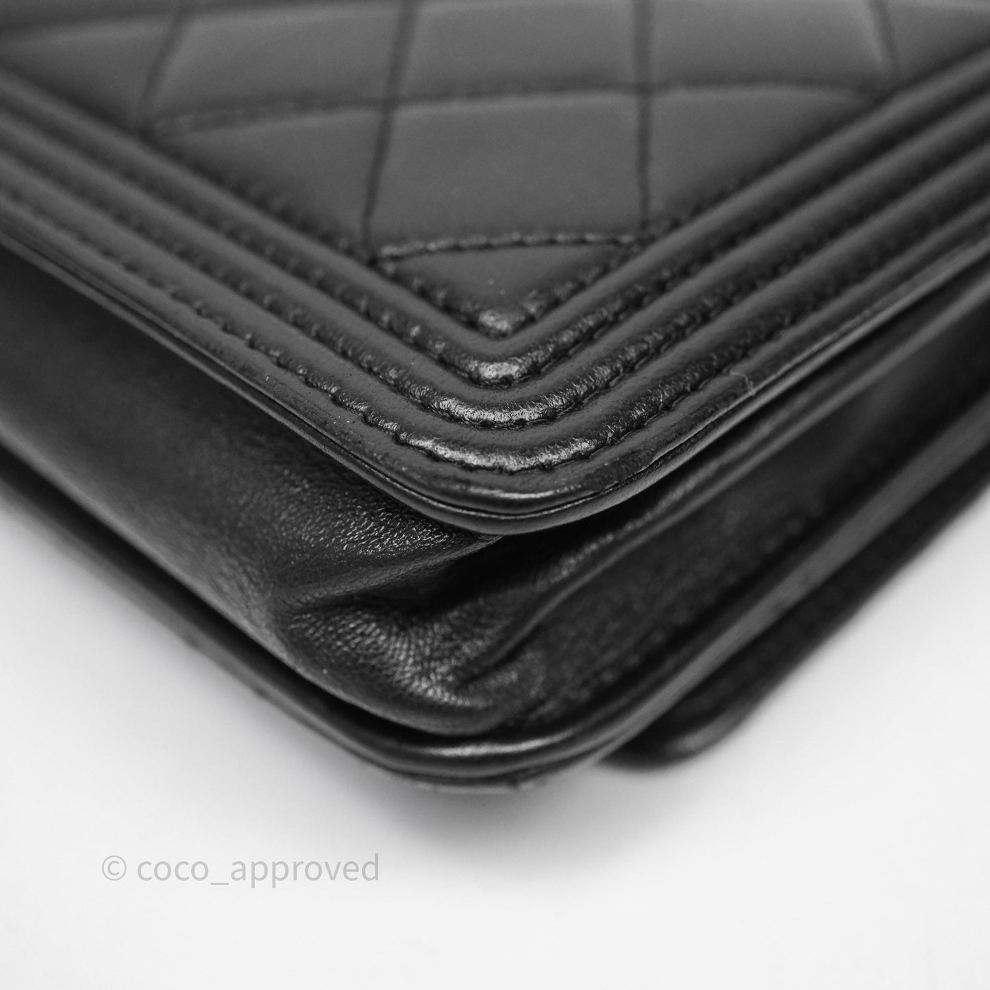 Chanel Black Quilted Lambskin Boy Wallet on Chain Gold Hardware