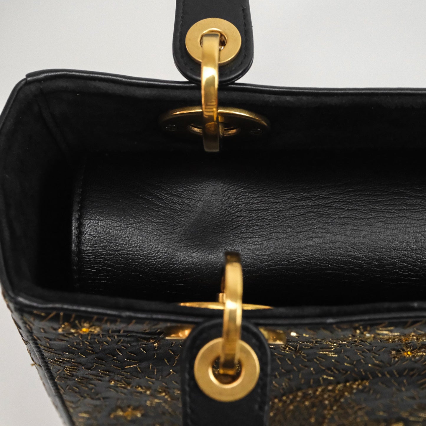 Christian Dior Medium Lady Dior Limited Edition The Moon In My EyesBag Black Calfskin Gold Hardware