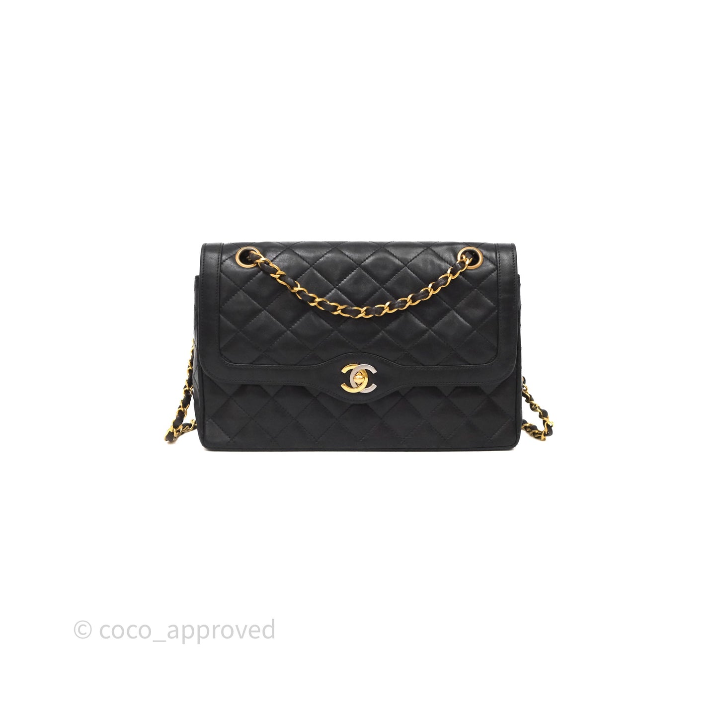 Chanel Quilted Vintage Flap Bag Lambskin Black 24K Gold Hardware