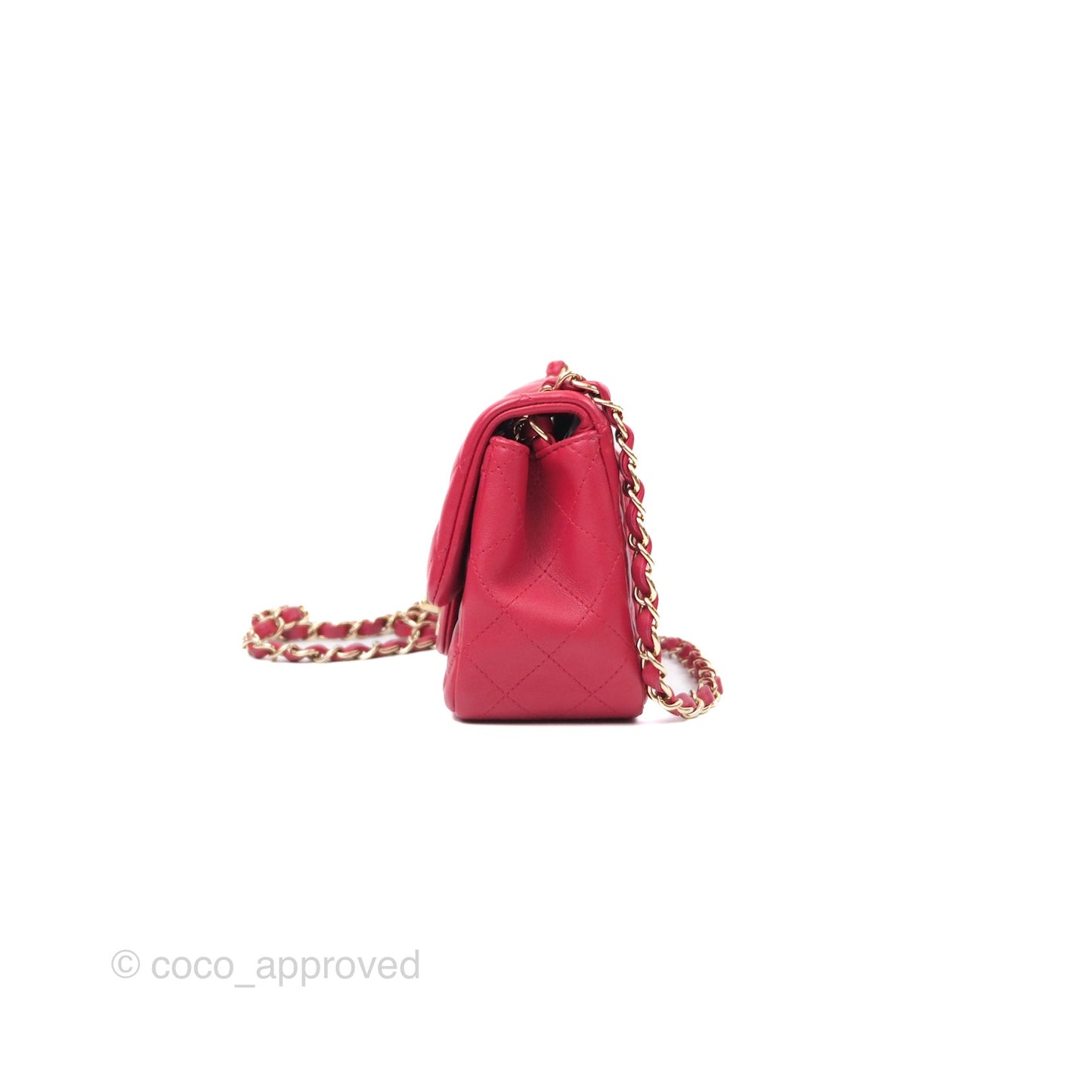 Chanel Mini Square Flap Red Lambskin Light Gold Hardware