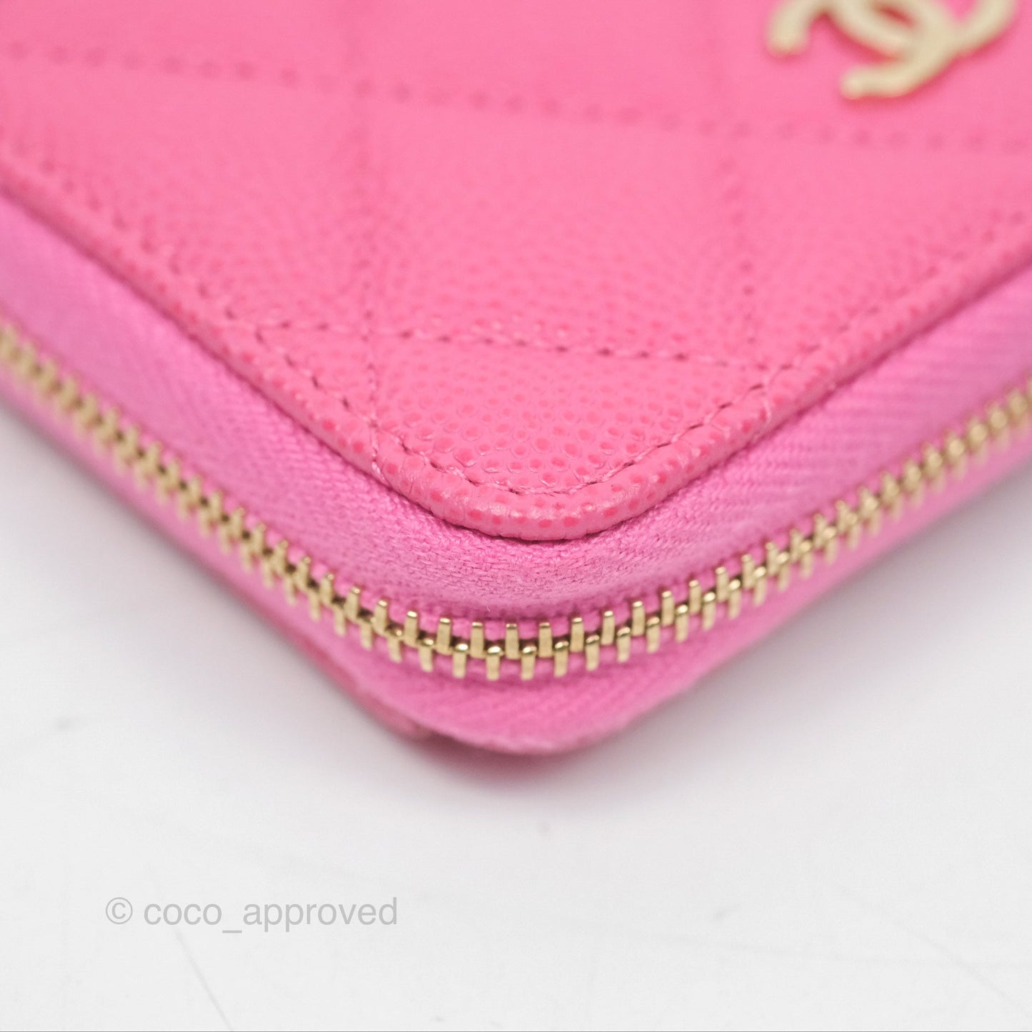 Chanel Quilted Zip Card Holder Pink Caviar Gold Hardware