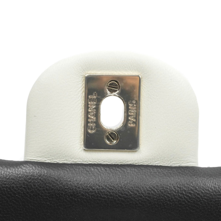 Chanel Quilted Mini Rectangular Flap Black White Lambskin Gold Hardware