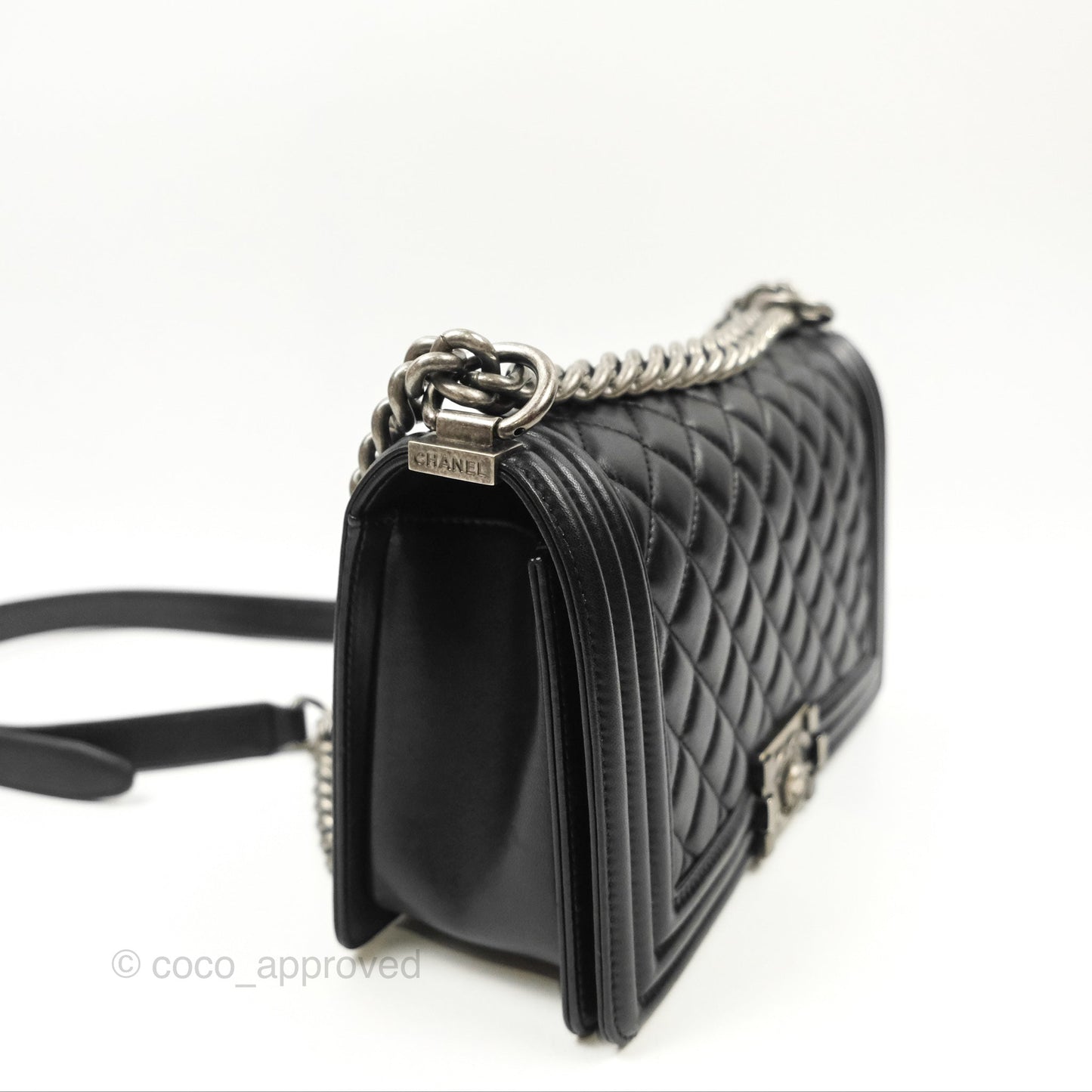 Chanel Quilted Medium Boy Black Lambskin Ruthenium Hardware