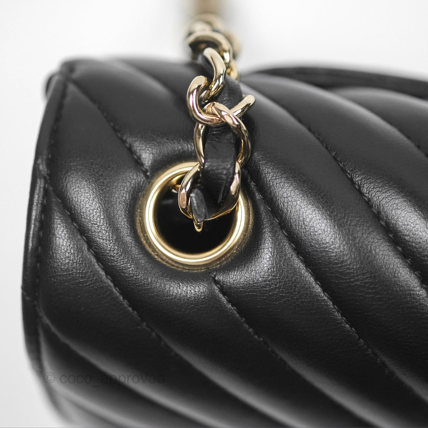 Chanel Mini Rectangular Flap Chevron Black Lambskin Gold Hardware