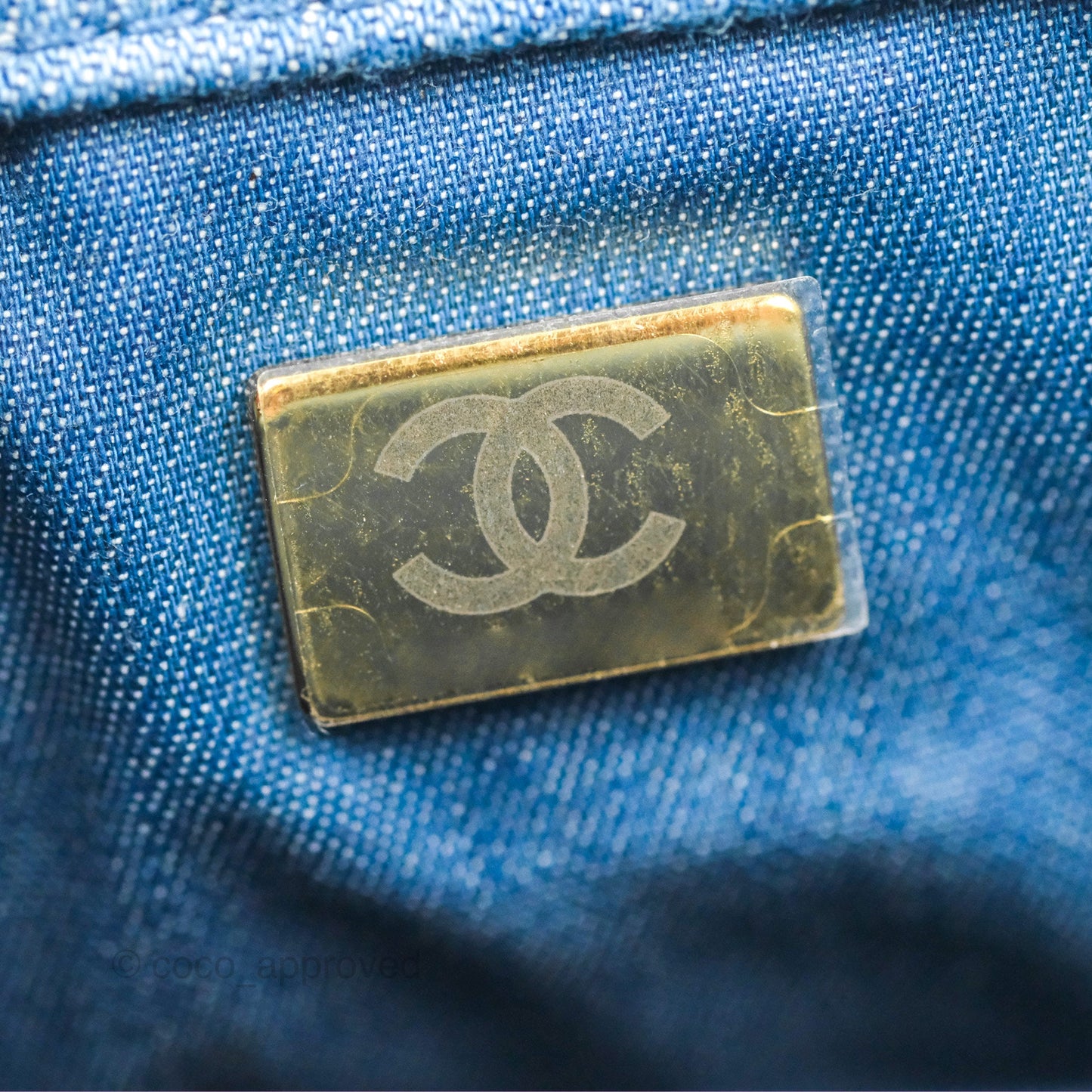 Chanel Mini Square Pearl Crush Quilted Denim Aged Gold Hardware
