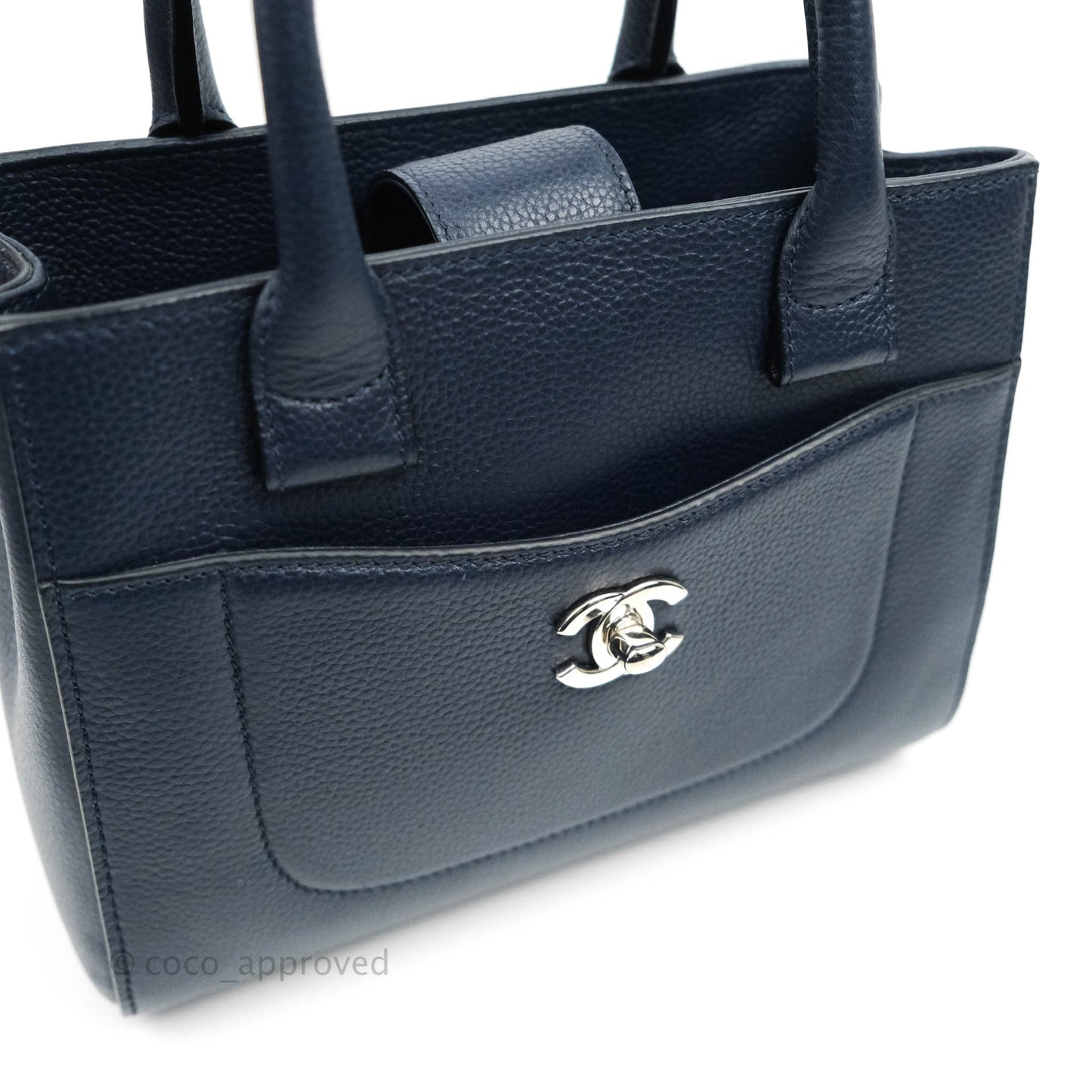 Chanel Mini Neo Executive Shopper Tote Black Grained Calfskin Navy Silver Hardware