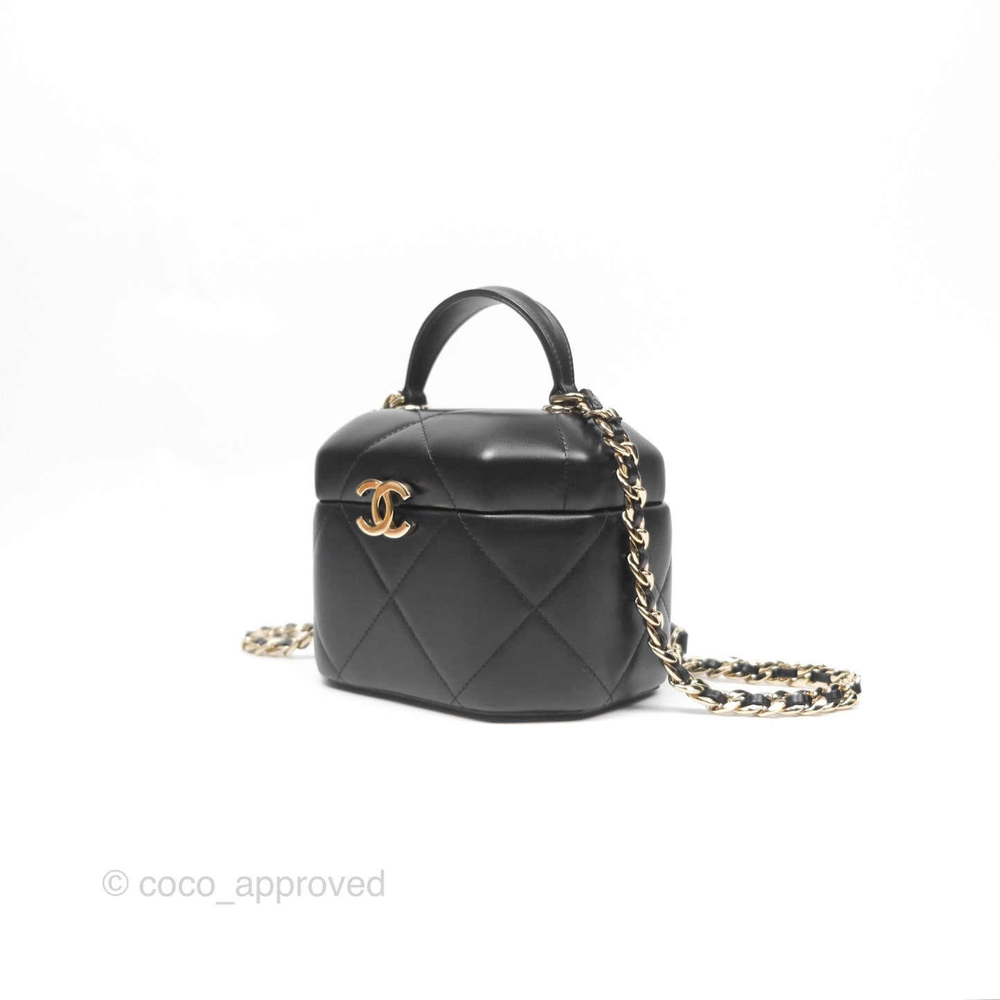 Chanel Small Hexagon Vanity Case Black Lambskin Gold Hardware
