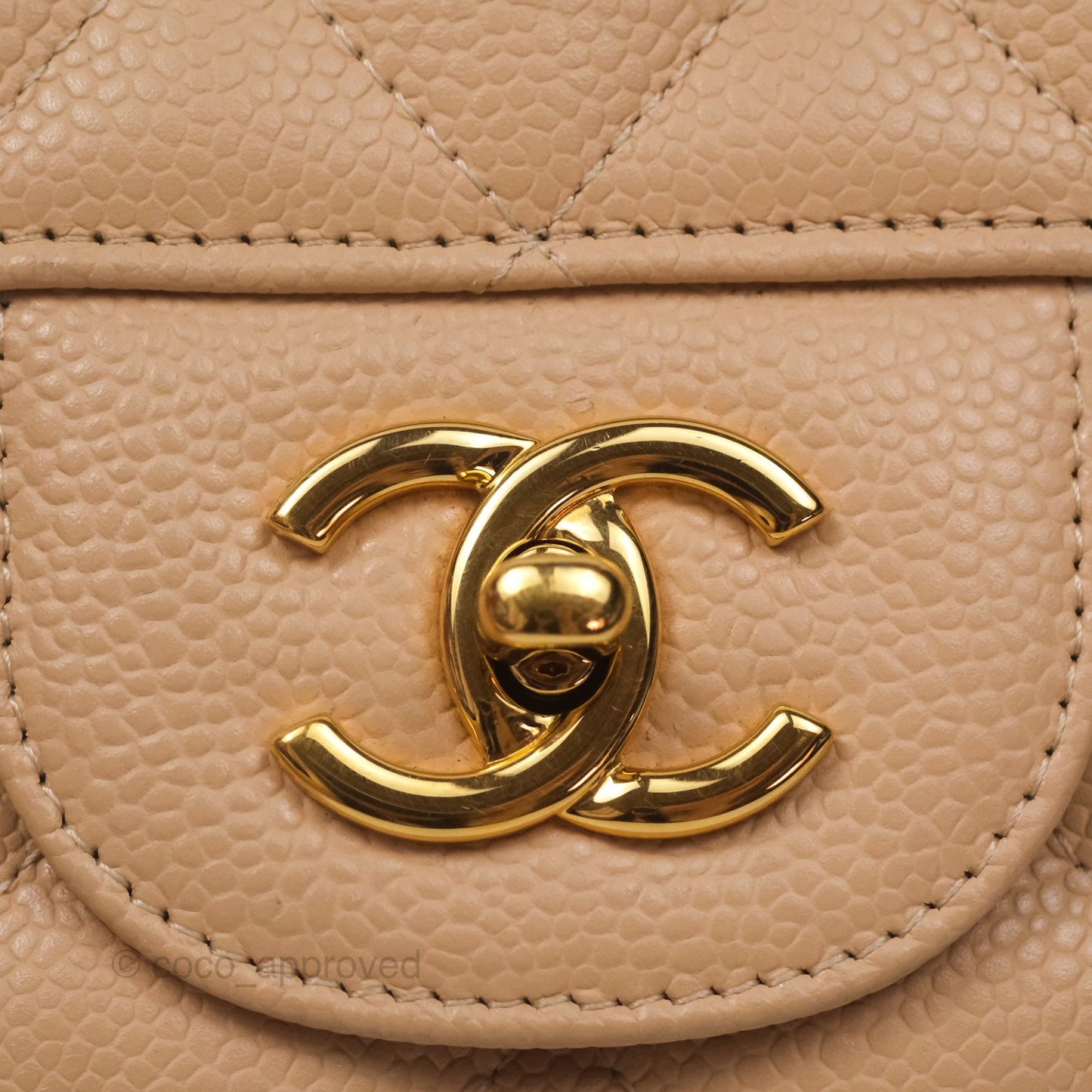 Chanel Jumbo Single Flap Quilted Beige Caviar Gold Hardware