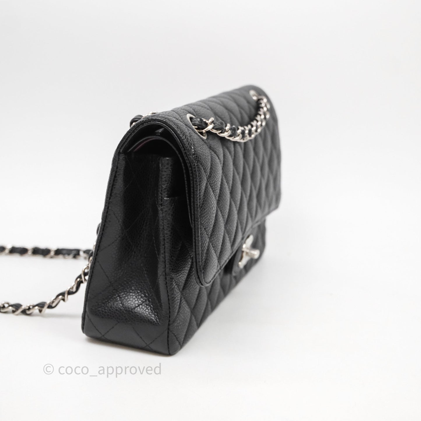 Chanel Classic M/L Medium Flap Quilted Black Caviar Silver Hardware
