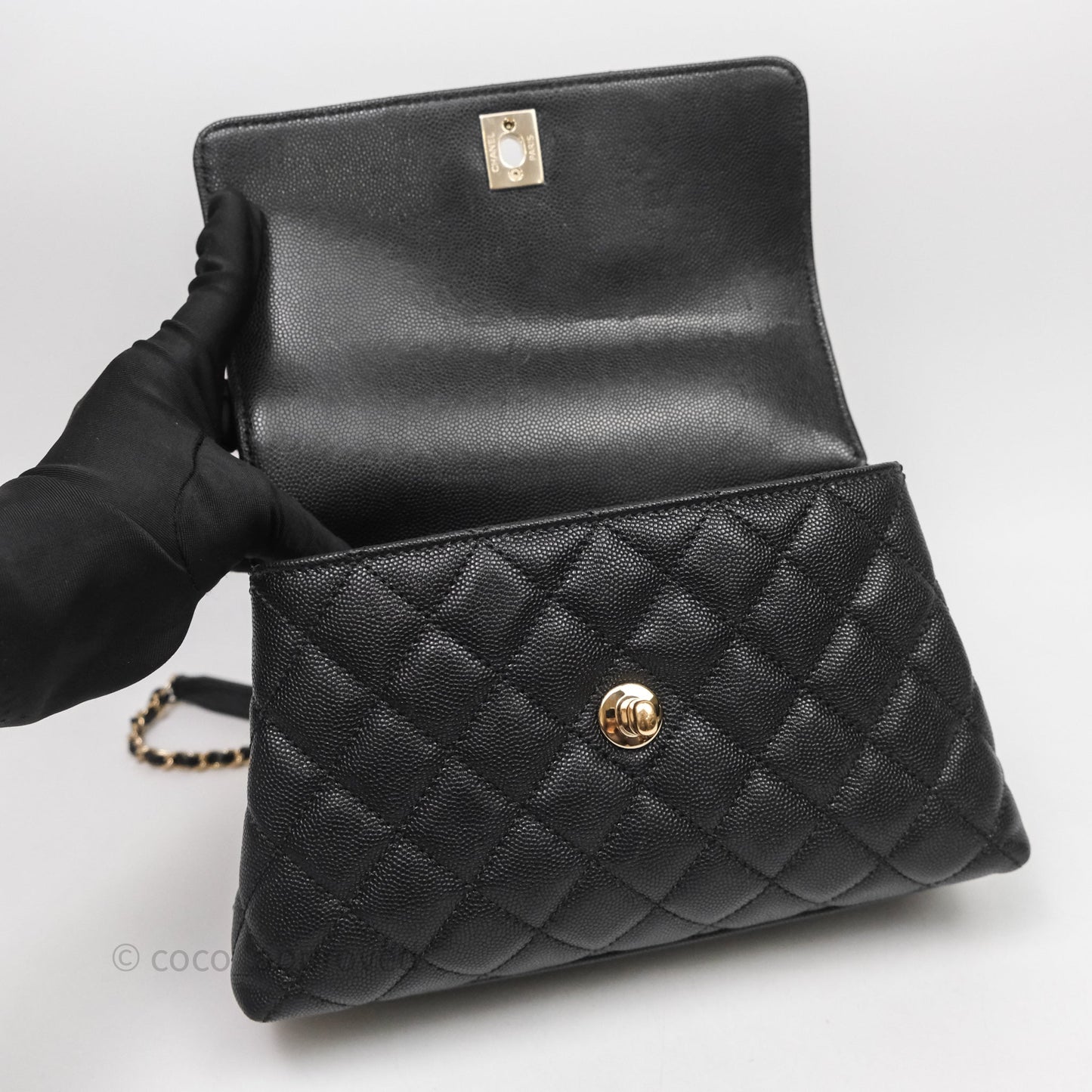 Chanel Small Coco Handle Black Caviar Light Gold Hardware