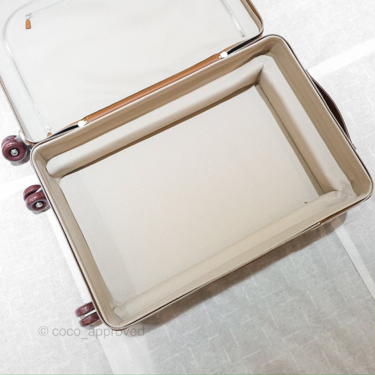 Hermès R.M.S Cabin 55 Suitcase in Ecru-Beige/ Fauve/ Orange Canvas Gold Clemence Palladium Hardware