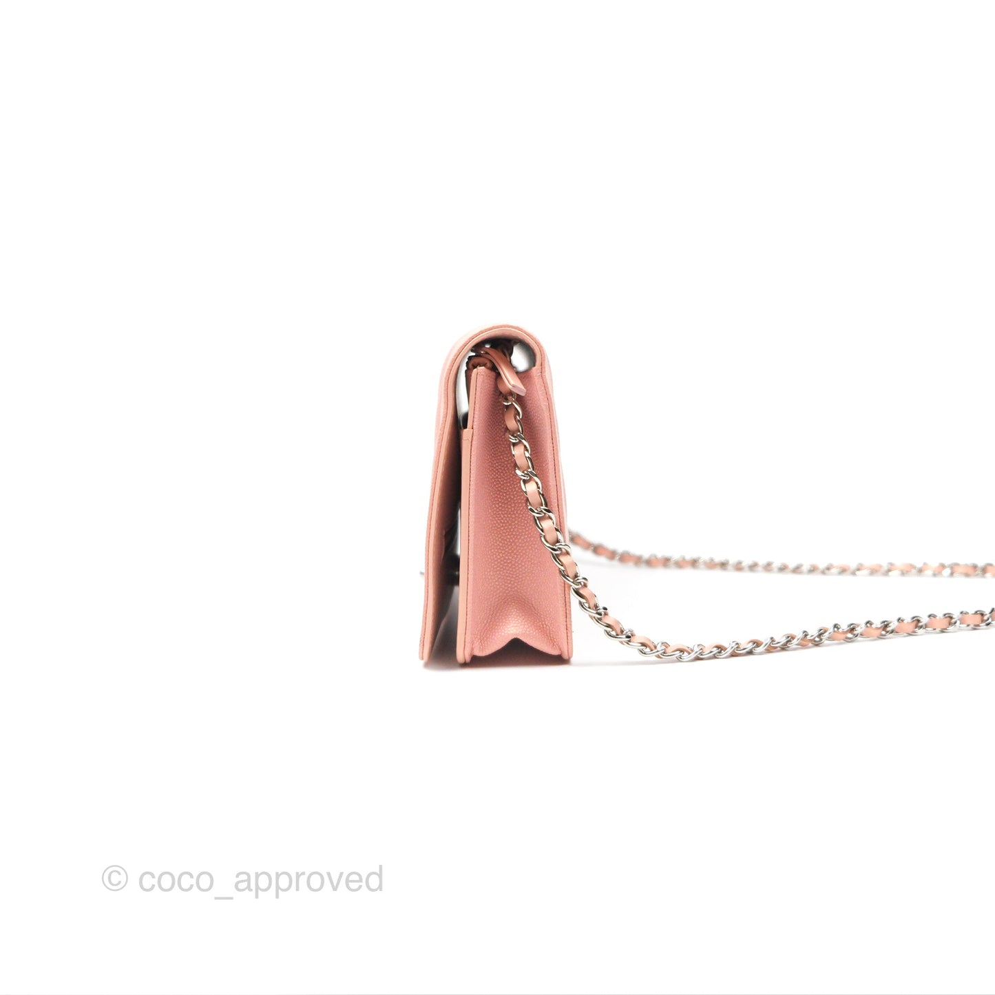 Chanel Mademoiselle Wallet On Chain WOC Chevron Iridescent Pink Caviar Silver Hardware