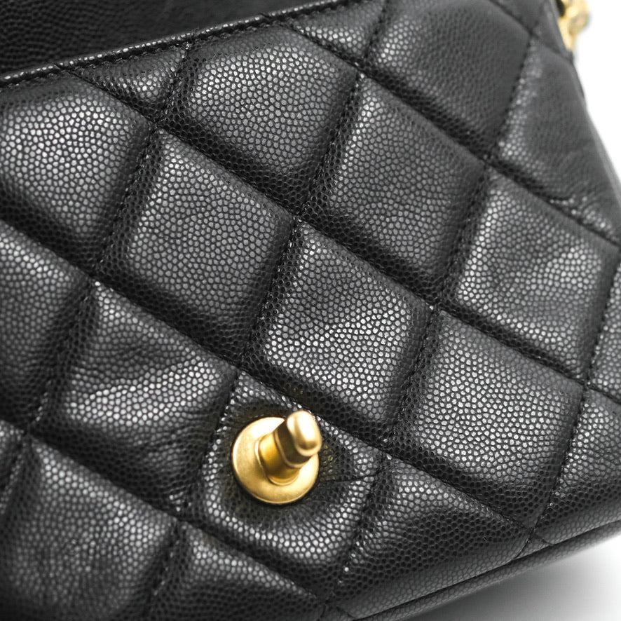 Chanel Small Flap with Coin Charm Black Caviar Aged Gold Hardware 22A
